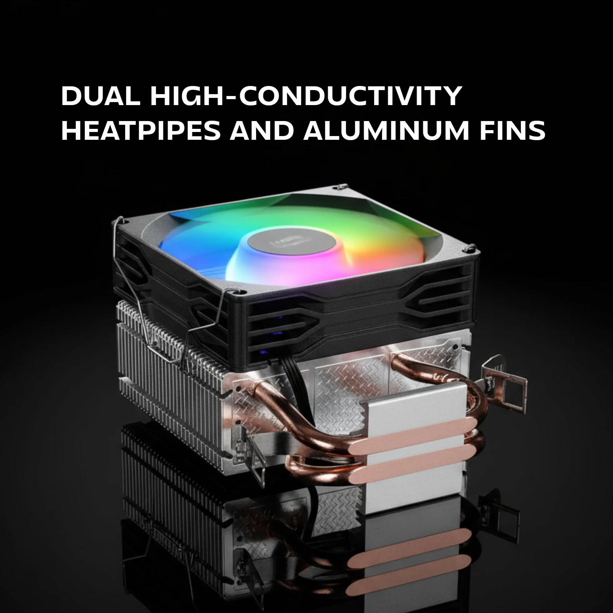 Mars Gaming MCPU-X2, Dissipatore CPU 150W TDP, 2x Heatpipes, Ventola PWM FDB, Illuminazione FRGB, Design Compatto SFF/Mini-ITX, Alette in Alluminio, Cooler PC con Compatibilità Intel e AMD, Nero