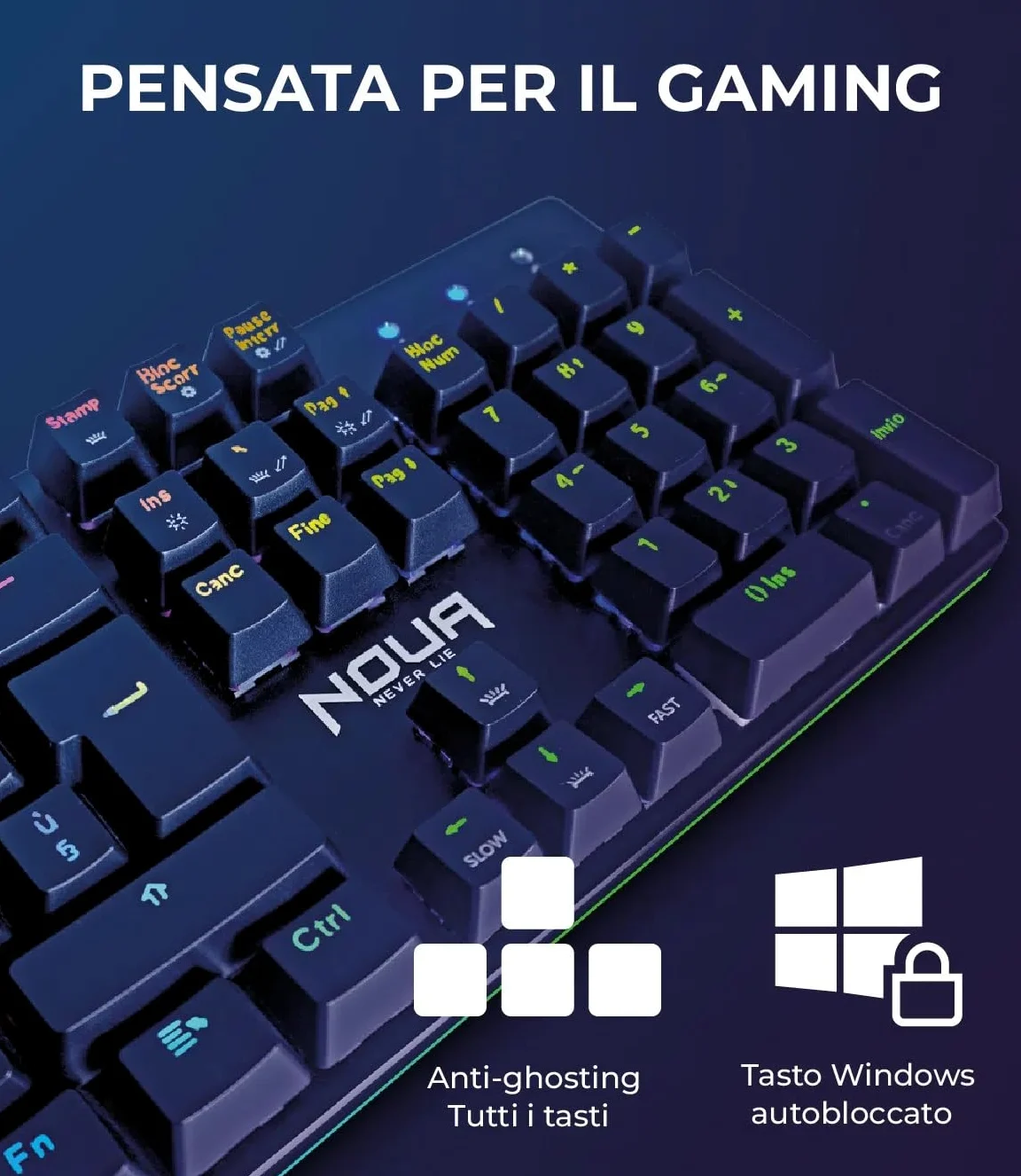 Mouse e Tastiera Gaming Meccanica, Layout Italiano QWERTY, USB, Anti-ghosting, Tastiera Retroilluminata LED RGB, Mouse Gaming fino a 32000 DPI - Nero