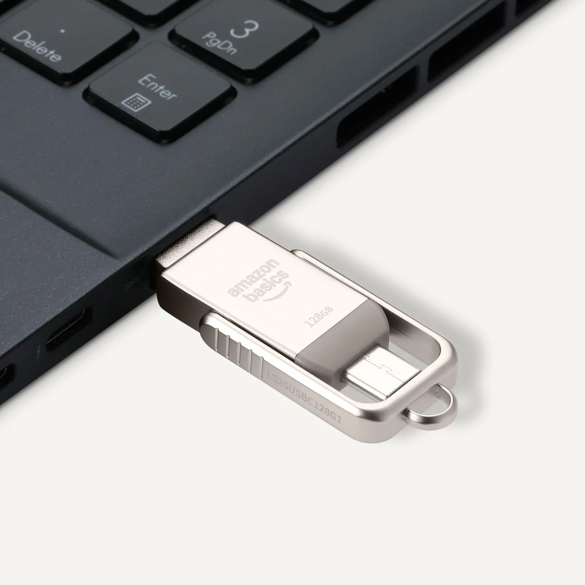 Amazon Basics Unità Flash USB, Chiavetta con Doppia Porta USB C e USB A, 128 GB, Colore Argento Champagne
