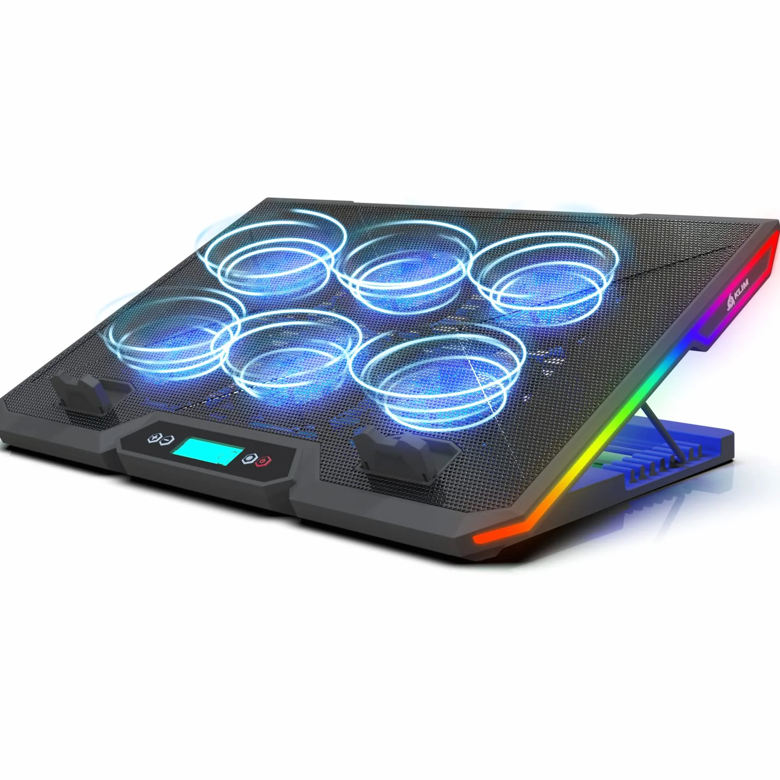 KLIM Glacier - Base di raffreddamento PC portatile con 6 ventole e luci RGB - 11" - 17" - Per Laptop da Gaming - Stabile e silenziosa - Alimentata USB - Ideale per PC, Mac, PS4 - NUOVA