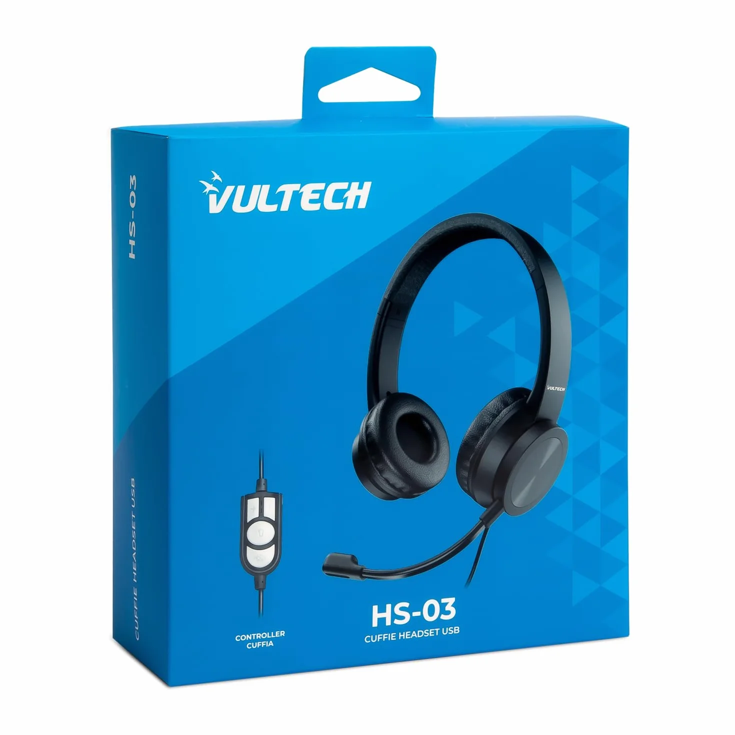 VulTech HS-03 Cuffie On-Ear USB Nero con Microfono con archetto regolabile con controller volume e muto, per PC, ufficio, Computer, Portatile, Laptop, Macbook, Teams, Meet, Zoom - Headset