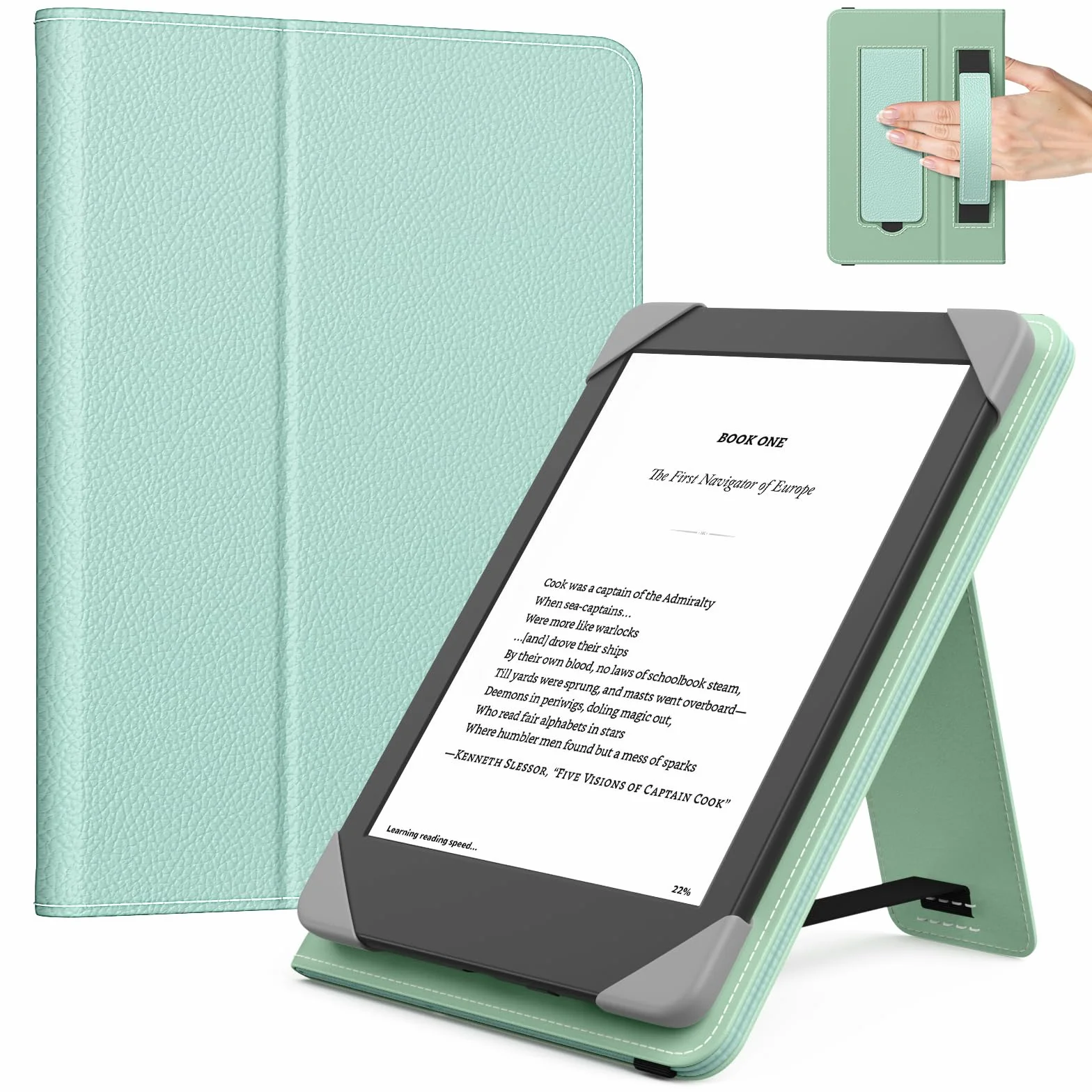 MoKo Universale Custodia per 6 Pollici Kindle eReader, Custodia Leggera Folio con Cinghia e Cavalletto, Verde Tequila Litchi