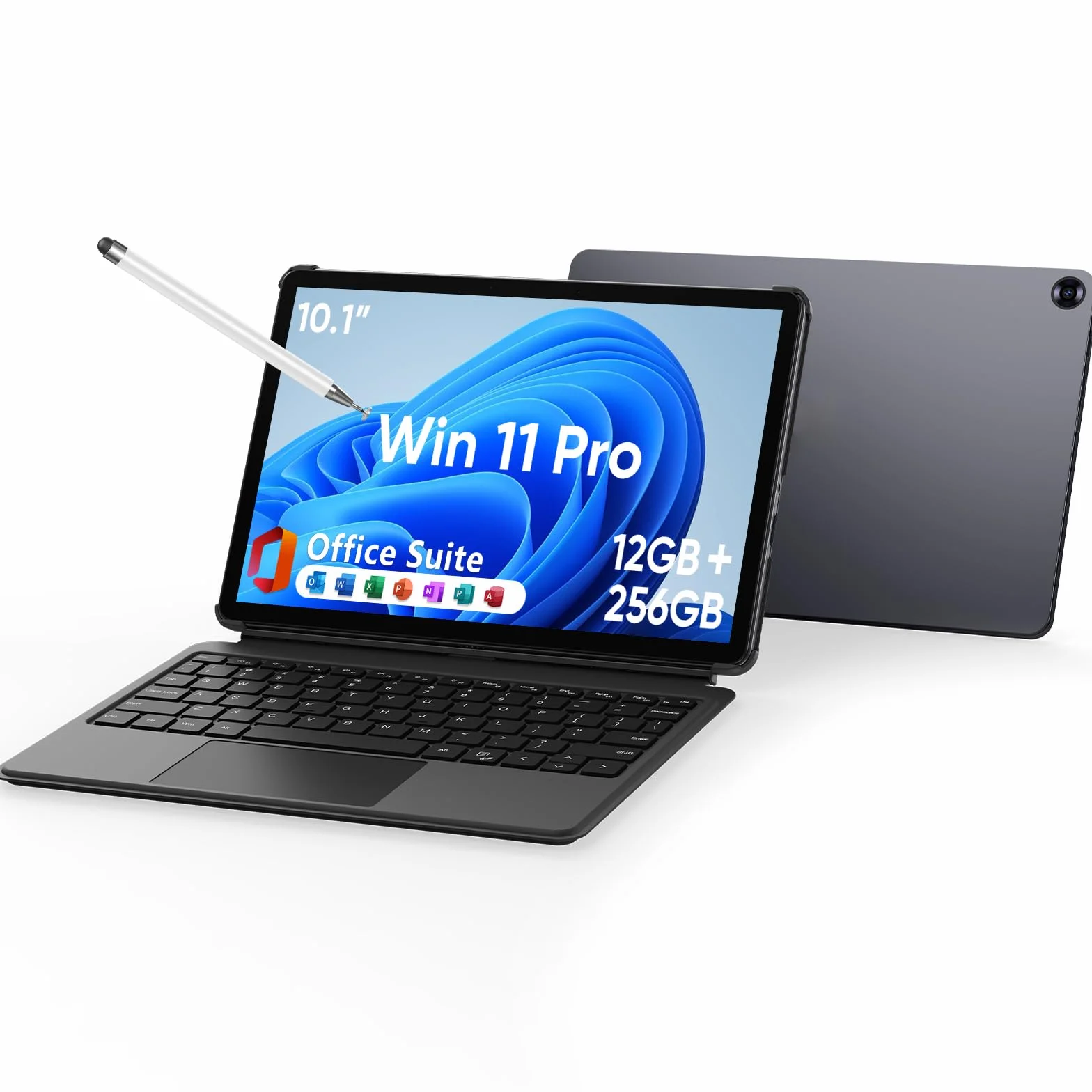 10,1" 2 in 1Tablet 12 GB RAM, 256 GB SSD, Win 11 Pro Processore Inte M3-8100Y (fino a 3,40 GHz) |Touch screen con pennino e tastiera | WiFi 5,BT5,HDMI (Tabletta 10,1" con tastiera e pennino)