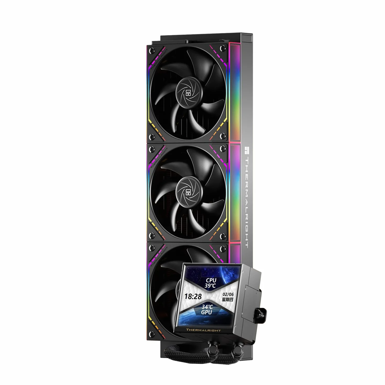 Thermalright Peerless Vision 360 ARGB Black Aio - Refrigeratore a liquido per CPU, schermo IPS da 3,95 pollici con risoluzione 480 x 480, ventola CPU Splicing wireless, per AM5/Intel LGA1851/1700