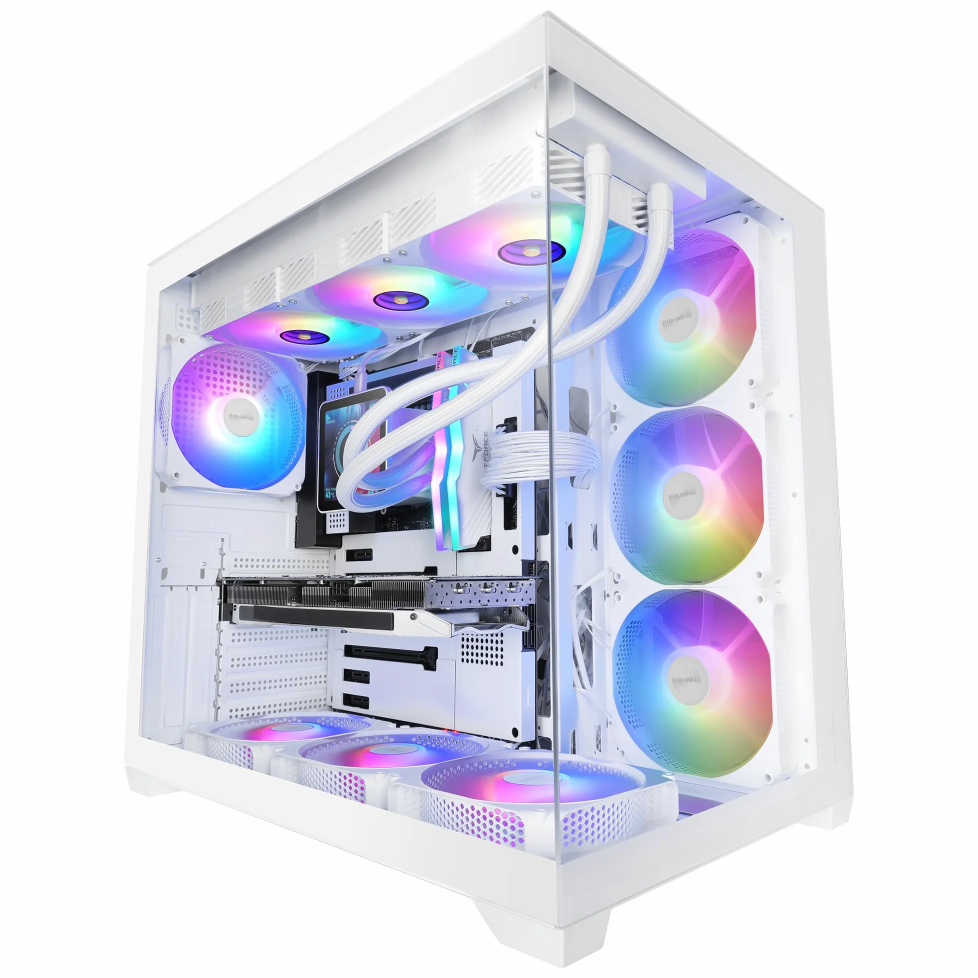 Mars Gaming MCV5, Case PC ATX, Vetro Temperato Panoramico, 4x Ventole ARGB 120mm, 7 Slot PCI Orizzontali + 2 Slot PCI Verticali, Compatibile con Schede Madri a Connettore Inverso, USB-C, Bianco