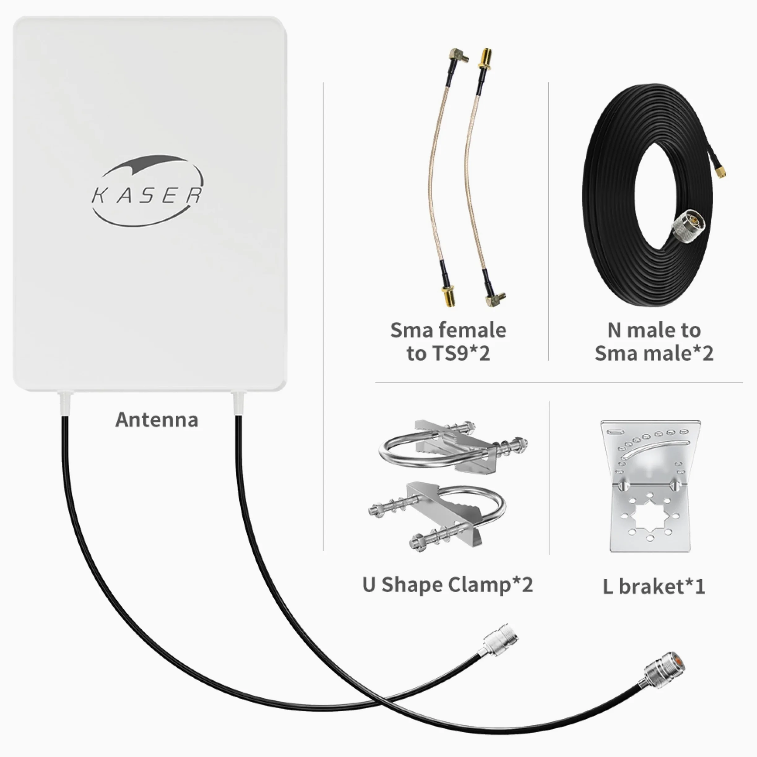 KASER Antenna 5G Esterna Monobanda N78 3300-3800 MHz Pannello Mimo Guadagno fino a 15 dBi Cavi T240 da 10M – V4