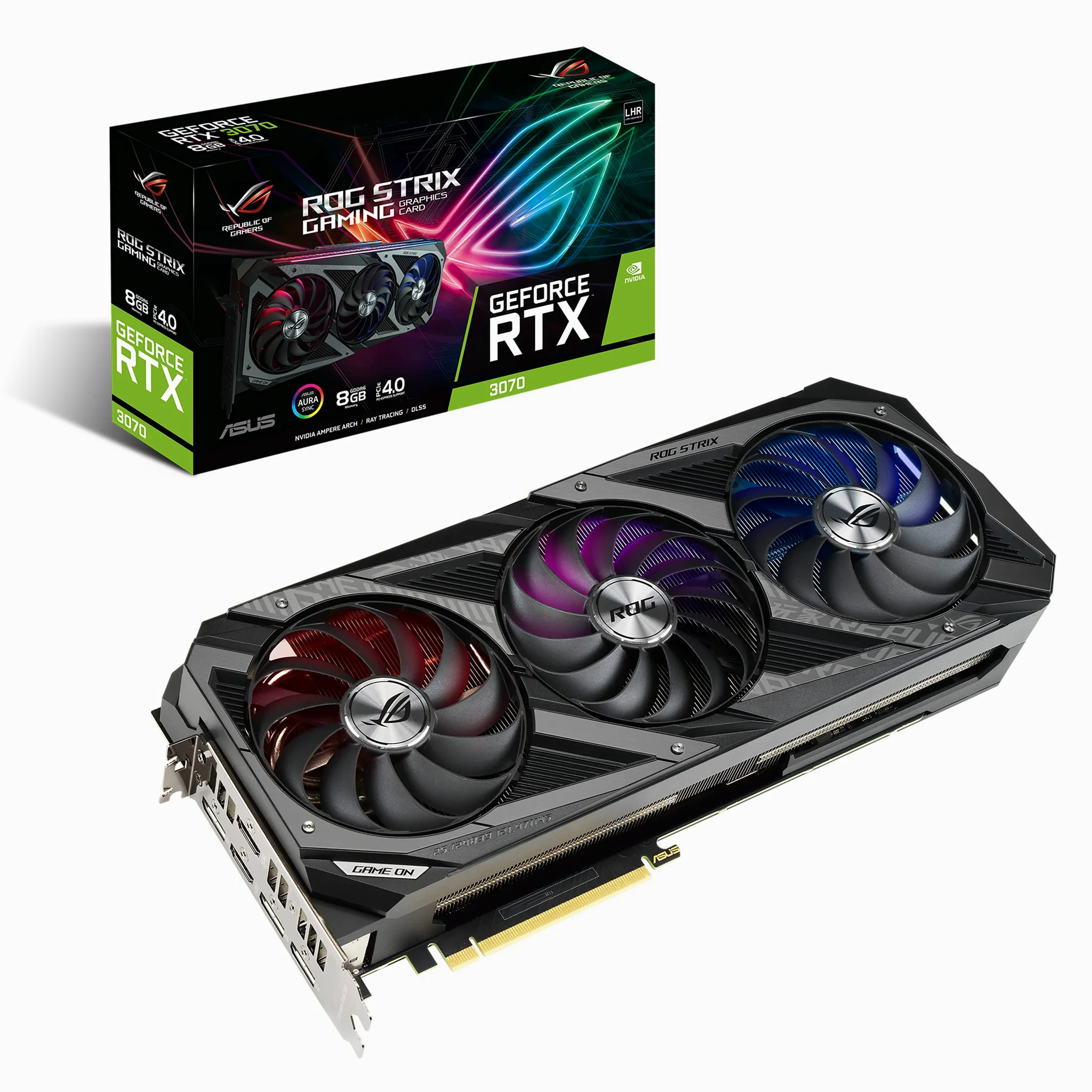 ASUS ROG Strix RTX 3070 V2 Scheda Grafica, 8 GB GDDR6, PCIe 4.0, HDMI 2.1, DisplayPort 1.4a, PSU Consigliata 750W, Illuminazione RGB, GPU Tweak II, Ventole Axial Tech, GPU Tweak II, LHR, Nero