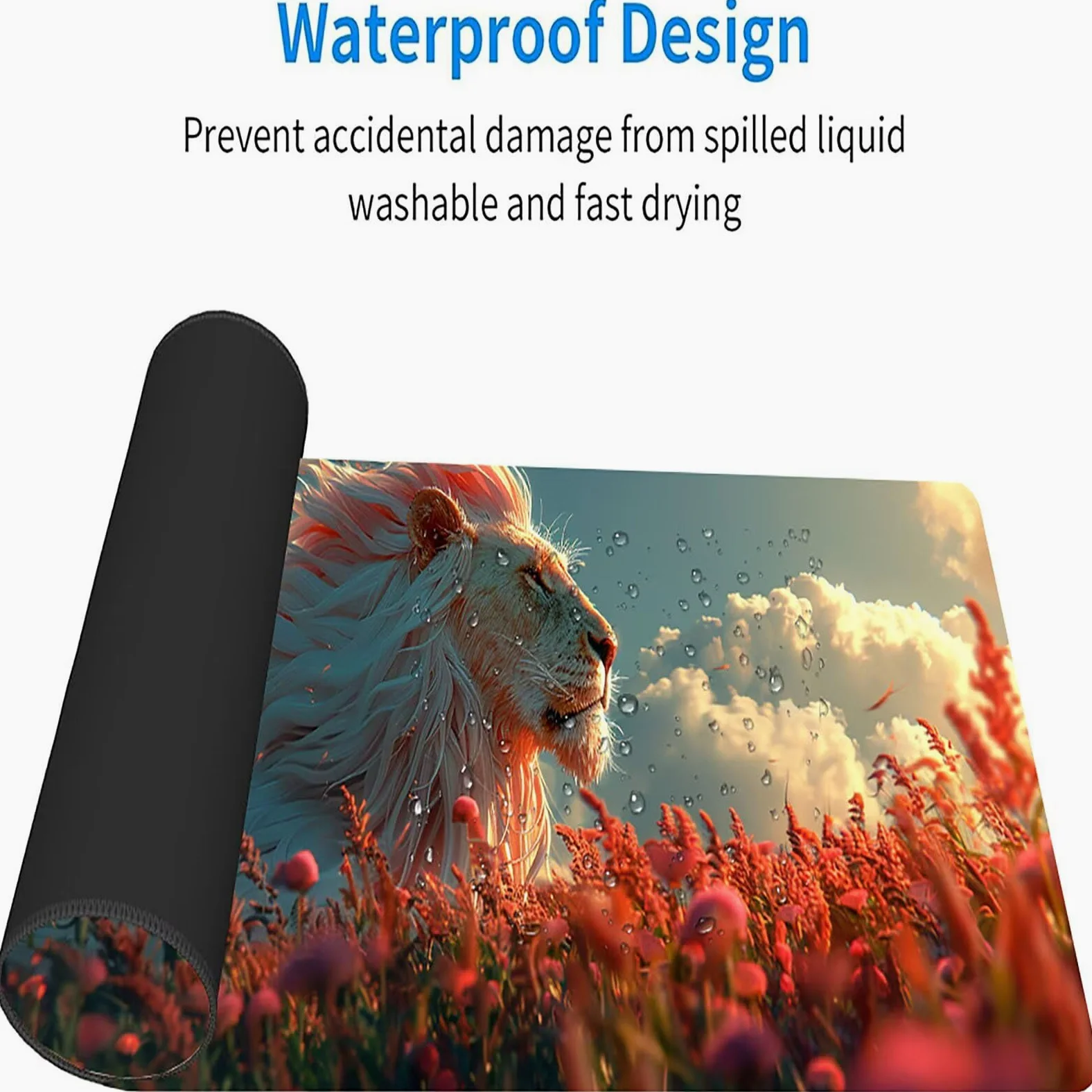 Tappetino Mouse XXL 1500 x 800 mm, Tappetino Mouse Leone, Gaming Mousepad Migliorare la Velocità e la Precisione, Mouse Pad con Base in Gomma Antiscivolo, Ufficio Accessori Gaming, Bianco 9-9250