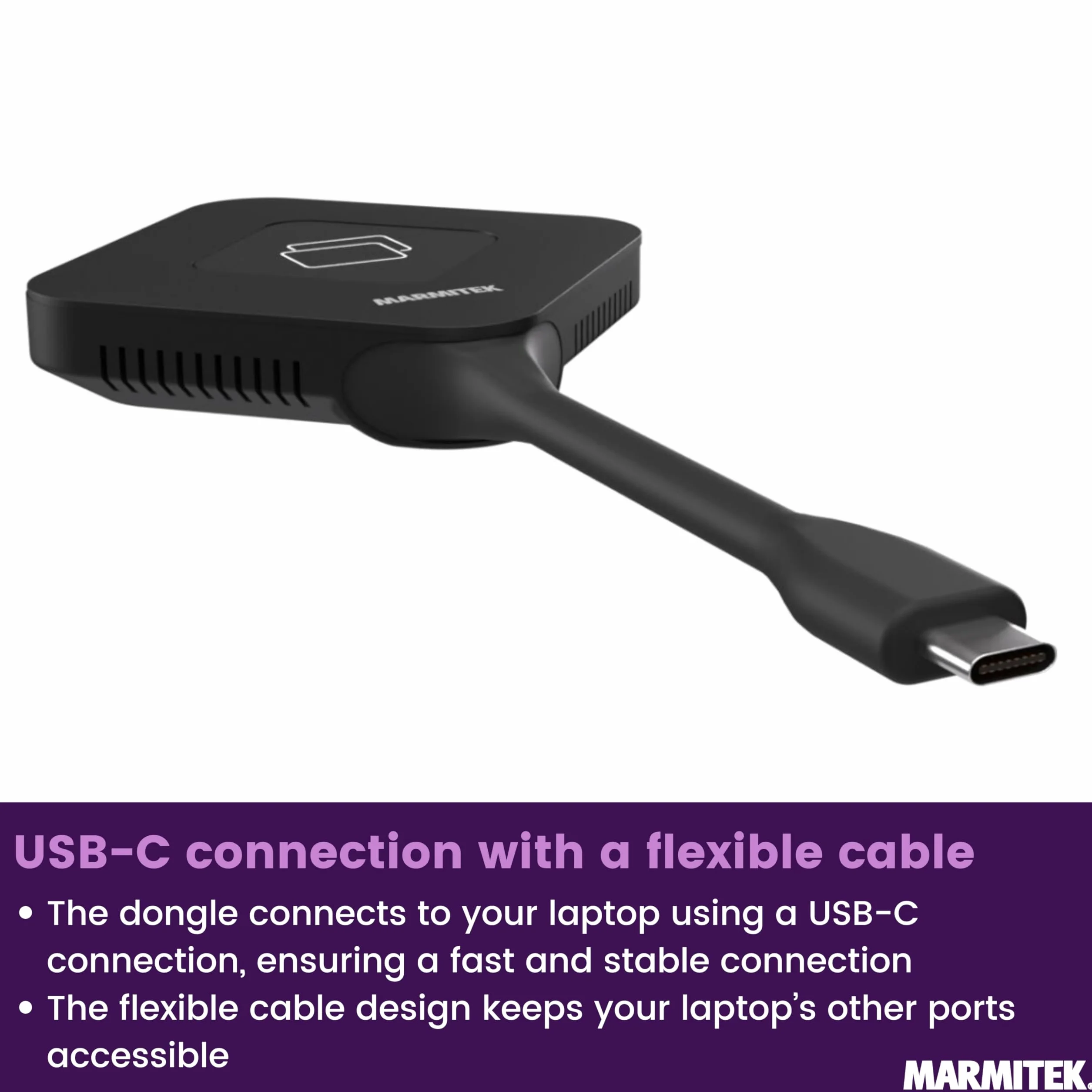 Sistema di presentazione HDMI 4K wireless Marmitek Stream 4K Pro KIT 1TX/1RX - Senza software né Wi-Fi - Dongle USB-C & ricevitore, split screen, touchback, PoE - Doppia HDMI - BYOD mirroring
