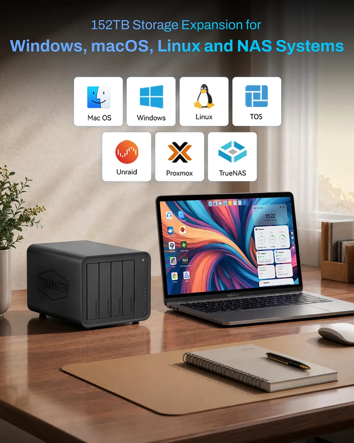 TERRAMASTER D8 Hybrid 2 HDD NVMe Enclosure - 4 HDD + 4 NVMe SSD, USB 3.2 Gen 2 10Gbps Type-C USB Storage, 8 dischi singoli supportati, Plug and Play (senza disco)