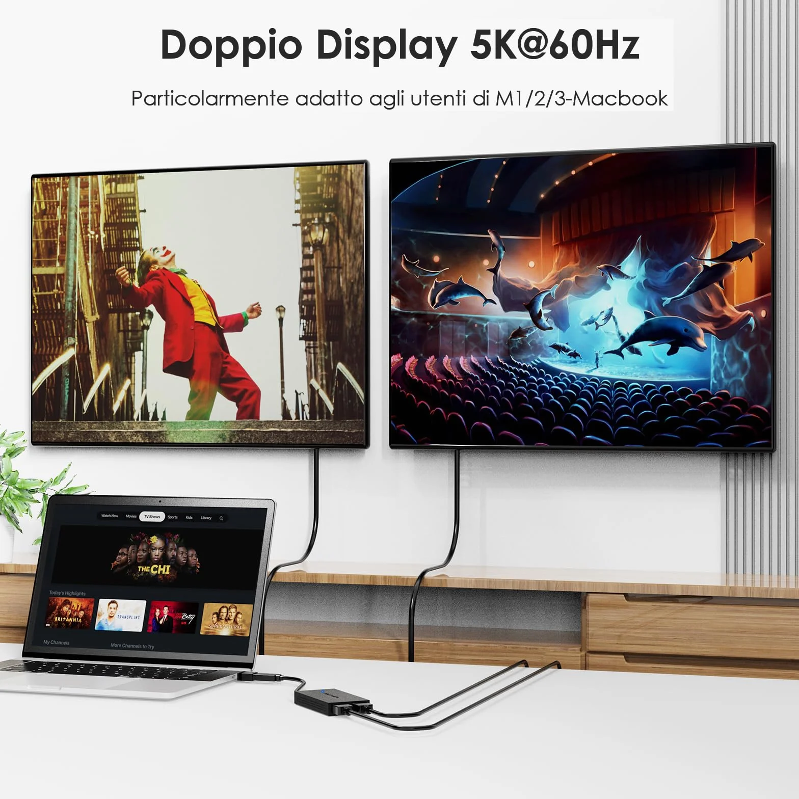 WAVLINK Adattatore da USB 3.1/USB C a Doppio HDMI, DisplayLink Dual 4K@60Hz Monitor Hub, Compatibile MacBook M1/M2/M3/M4, New MacBook Neo, Windows