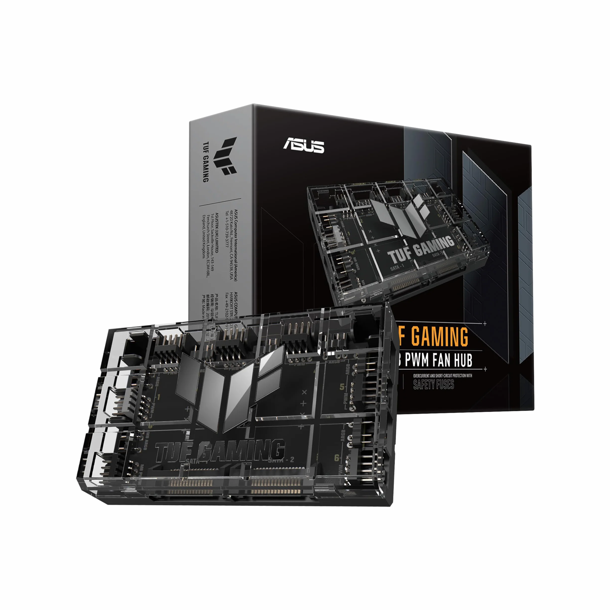 ASUS TUF Gaming ARGB PWM Fan Hub, 6 Ventole Collegabili per il Controllo PWM e ARGB, Doppi Connettori di Alimentazione SATA, Sincronizza gli Effetti per il Raffreddamento e l'Illuminazione, Nero