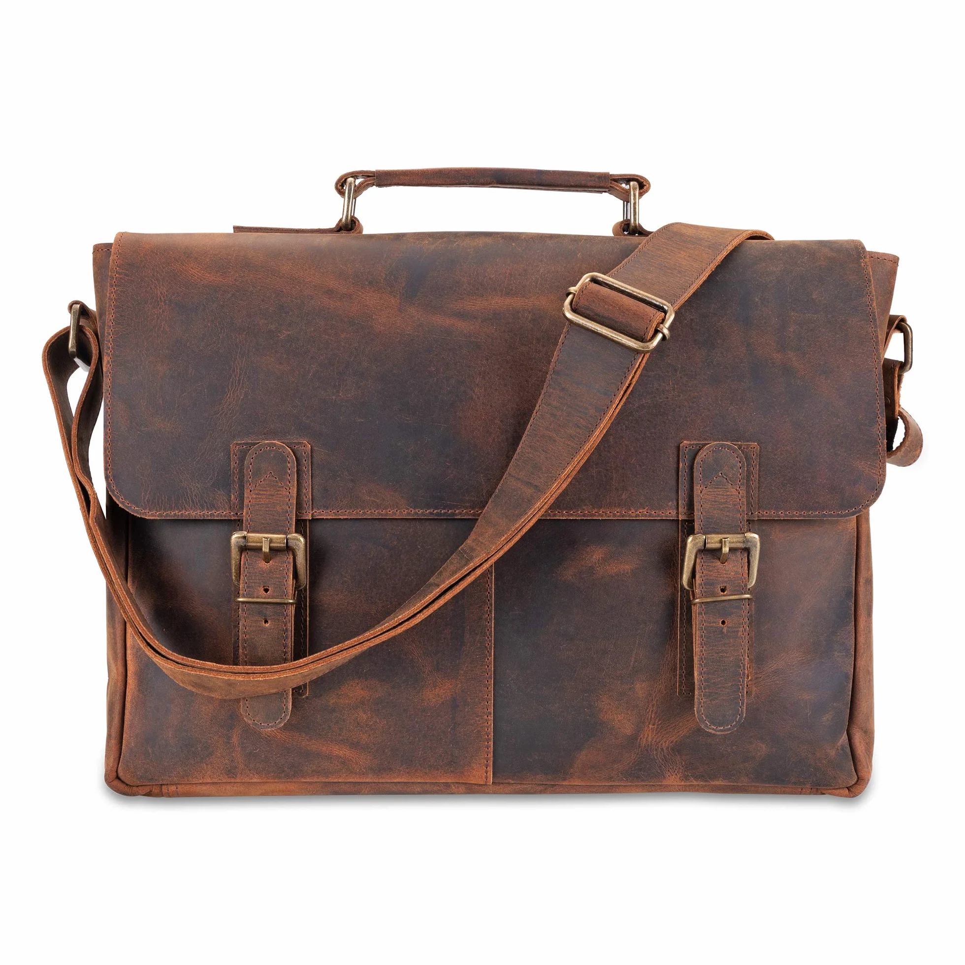 Moonster Borsa Tracolla Regolabile in Vera Pelle di Bufalo Donna Uomo Porta PC 16 Pollici