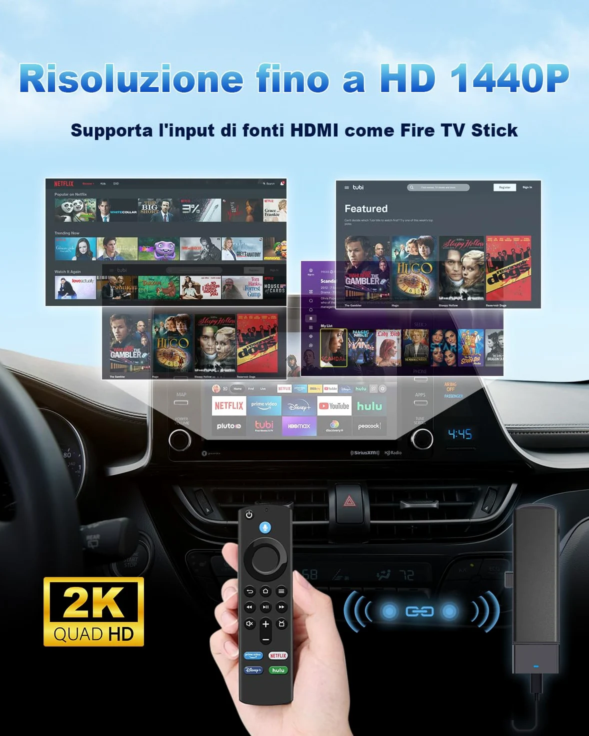 Carlinkit CarPlay e Android Auto, FireDrive Link Pro con HDMI per Fire TV Stick, dongle wireless e convertitore TV auto per CarPlay con cavo OEM, Plug