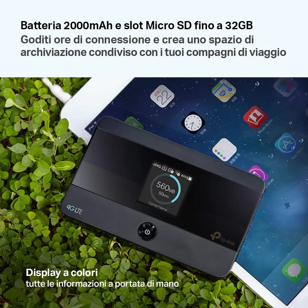 TP-Link M7350 Saponetta WiFi Portatile 4G LTE Cat4, Visualizzazione Sullo Schermo, Router WiFi con SIM, Router 4G, Modem 4G, Batteria Ricaricabile 2000mAh, Facile da Usare