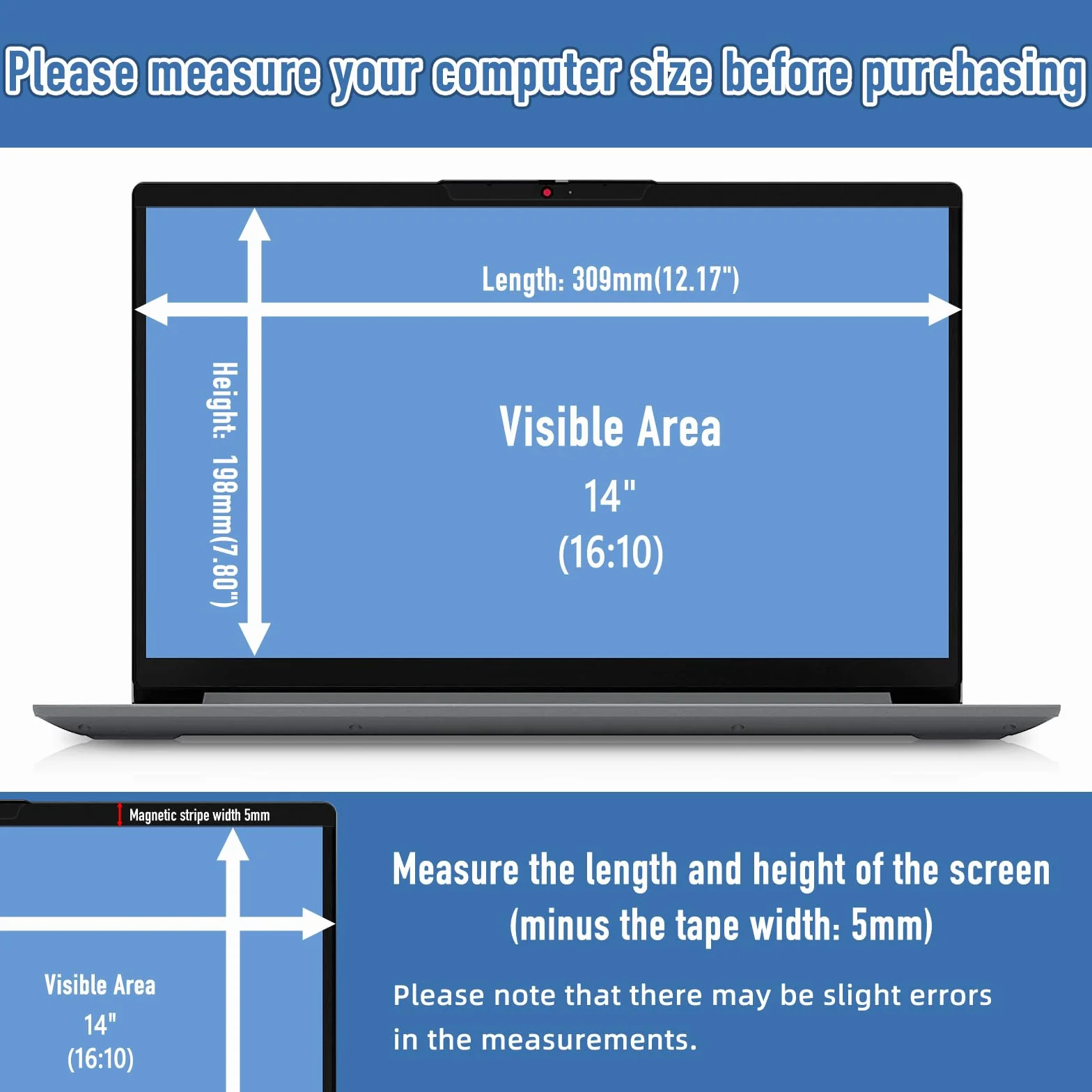 Filtro Schermo Privacy per 14 Pollici 16:10, Rimovibile, Anti Luce Blu, Anti-Spia, Filtro Privacy Magnetico Ultrathin Computer Portatili per HP/dell/Acer/Lenovo/Thinkpad/Samsung/ASUS/Sony