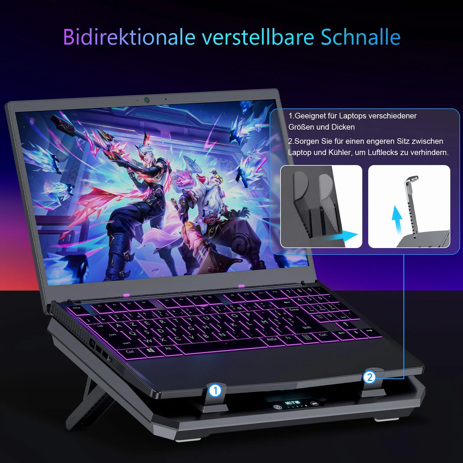 IETS GT300 - Supporto di raffreddamento per laptop migliorato con supporto regolabile, ventola Turbo per raffreddamento rapido, per laptop da gioco da 10-17 pollici, guarnizione flessibile, con