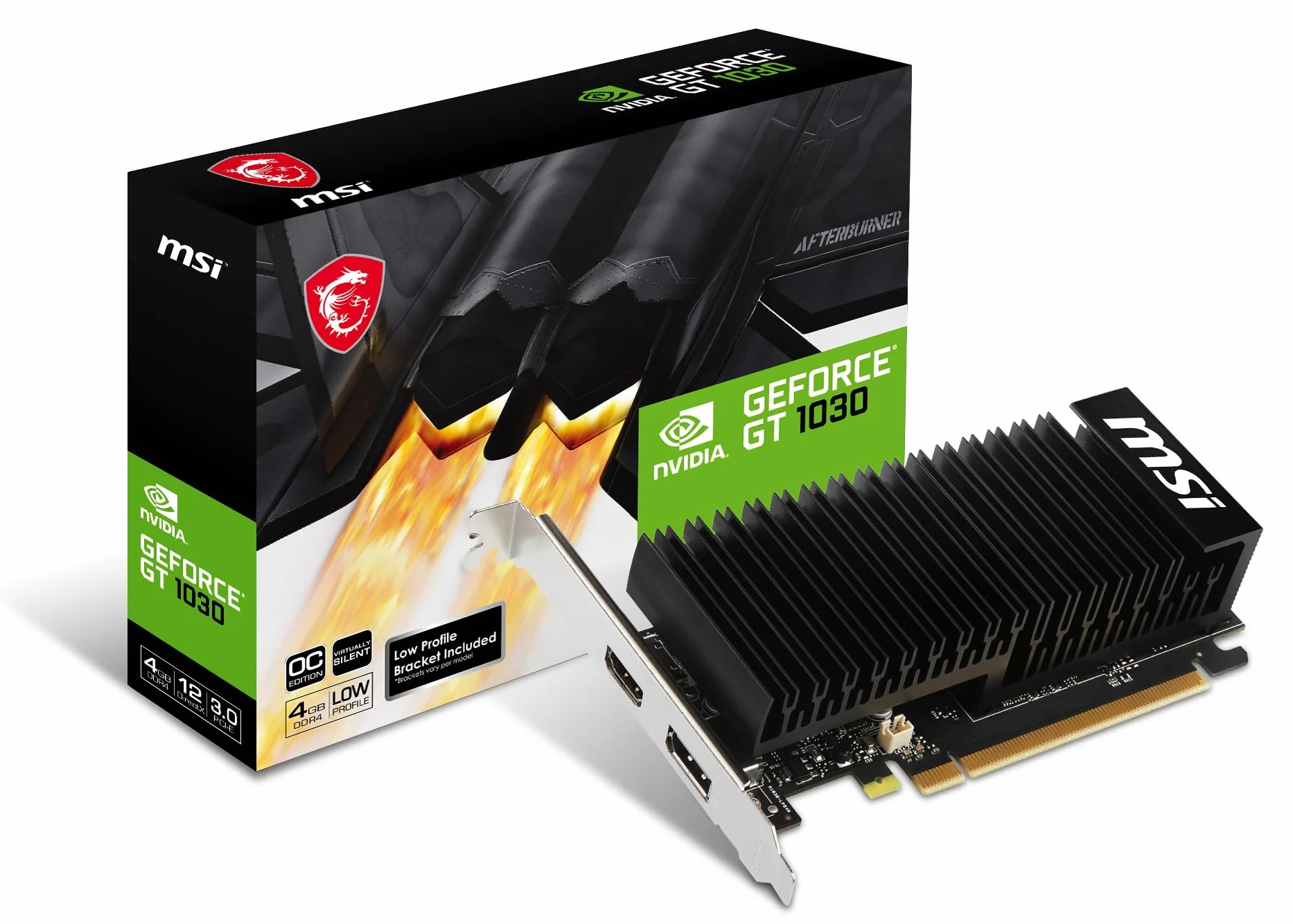 MSI GeForce® GT 1030 4GHD4 LP OC Scheda Video - 4GB DDR4, 64-bit, 384 CUDA Cores, Boost 1430 MHz, PCIe 3.0 x16, HDMI 2.0b, DP 1.4a, 4K@60Hz, 20W, DirectX 12, OpenGL 4.5, Low Profile Bracket