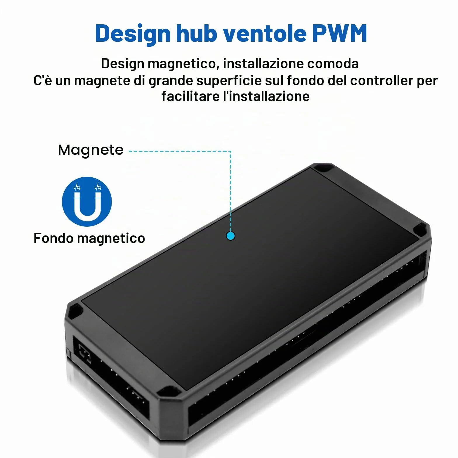 Controller RUIZHI 2-in-1 ARGB PWM Fan Hub mit 9 x 4Pin PWM Fan Connectors & 5V 3Pin Porte con Base Magnetica e Porta SATA Power 18 per Illuminazione RGB/Controller RGB (nero)