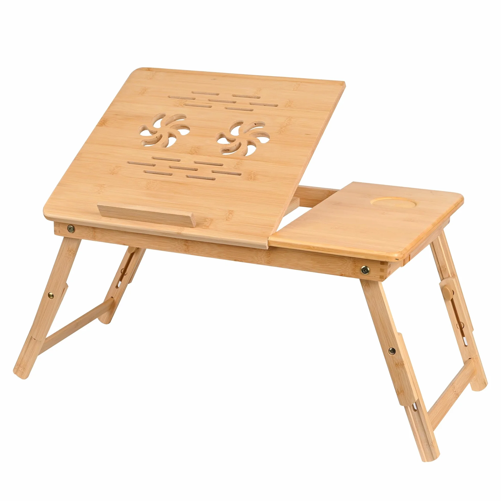 VASMIA Tavolino da Letto,Tavolo Pieghevole PC Portatile, Supporto con Altezza Regolabile in bambù,Vassoio Letto per Colazione, Lavorare, Leggere, Scrivere, Guardare Film, Naturale