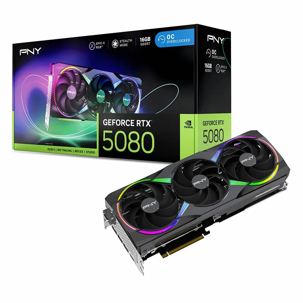 PNY Scheda Grafica GeForce RTX™ 5080 16GB ARGB OC Triple Fan DLSS 4
