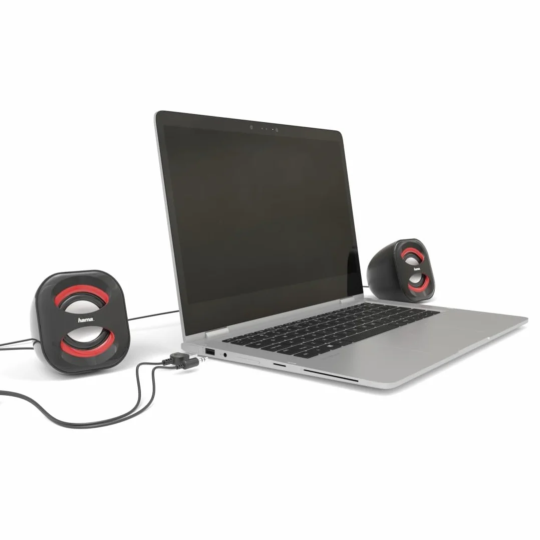 Hama Casse Sonic Mobil 183 per Notebook, RMS 2x1.6W, Connessione USB, Nero/Rosso