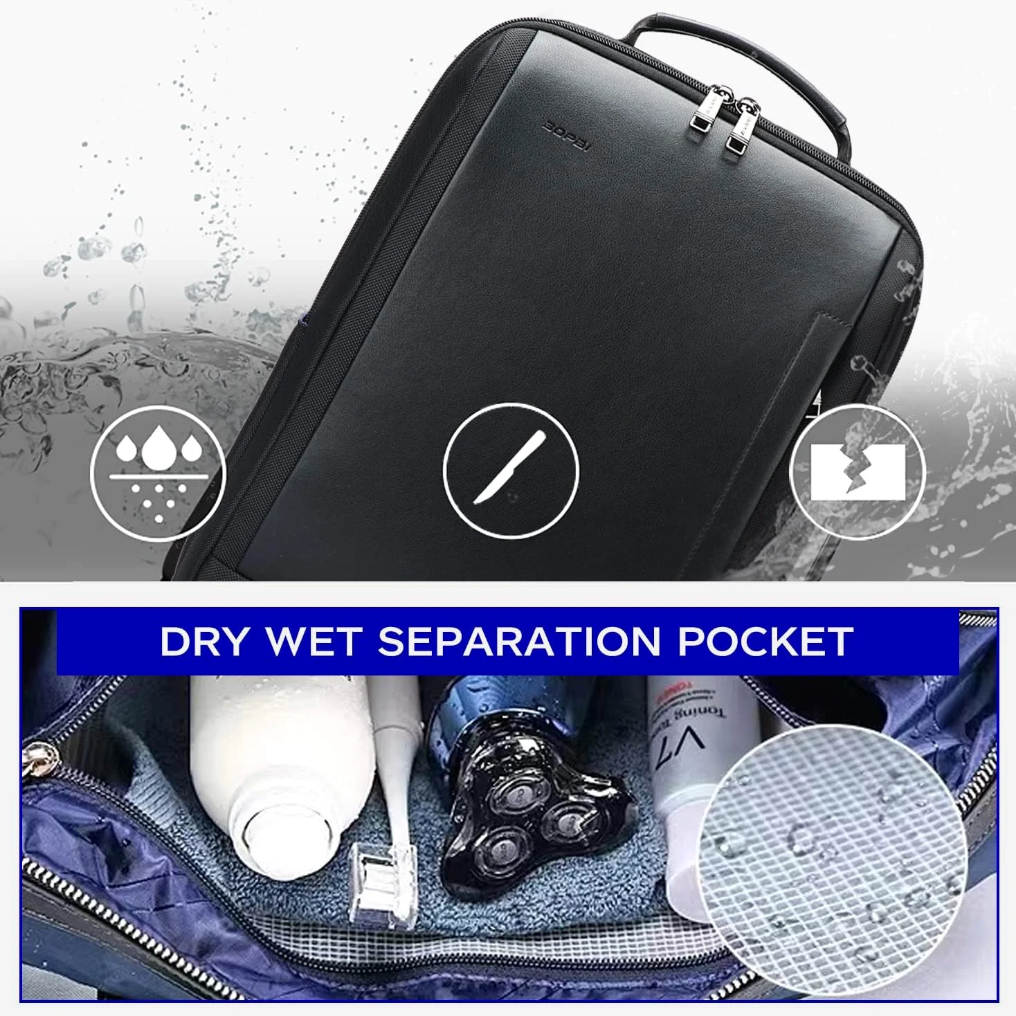 BOPAI 3 in 1 Zaino da Uomo Espandibile 20L-24L, Intelligente, Antifurto,ufficio business Zaino da Lavoro Uomo, Borsa per Laptop con Porta Di Ricarica USB, Impermeabile,15.6 pollici -Nero