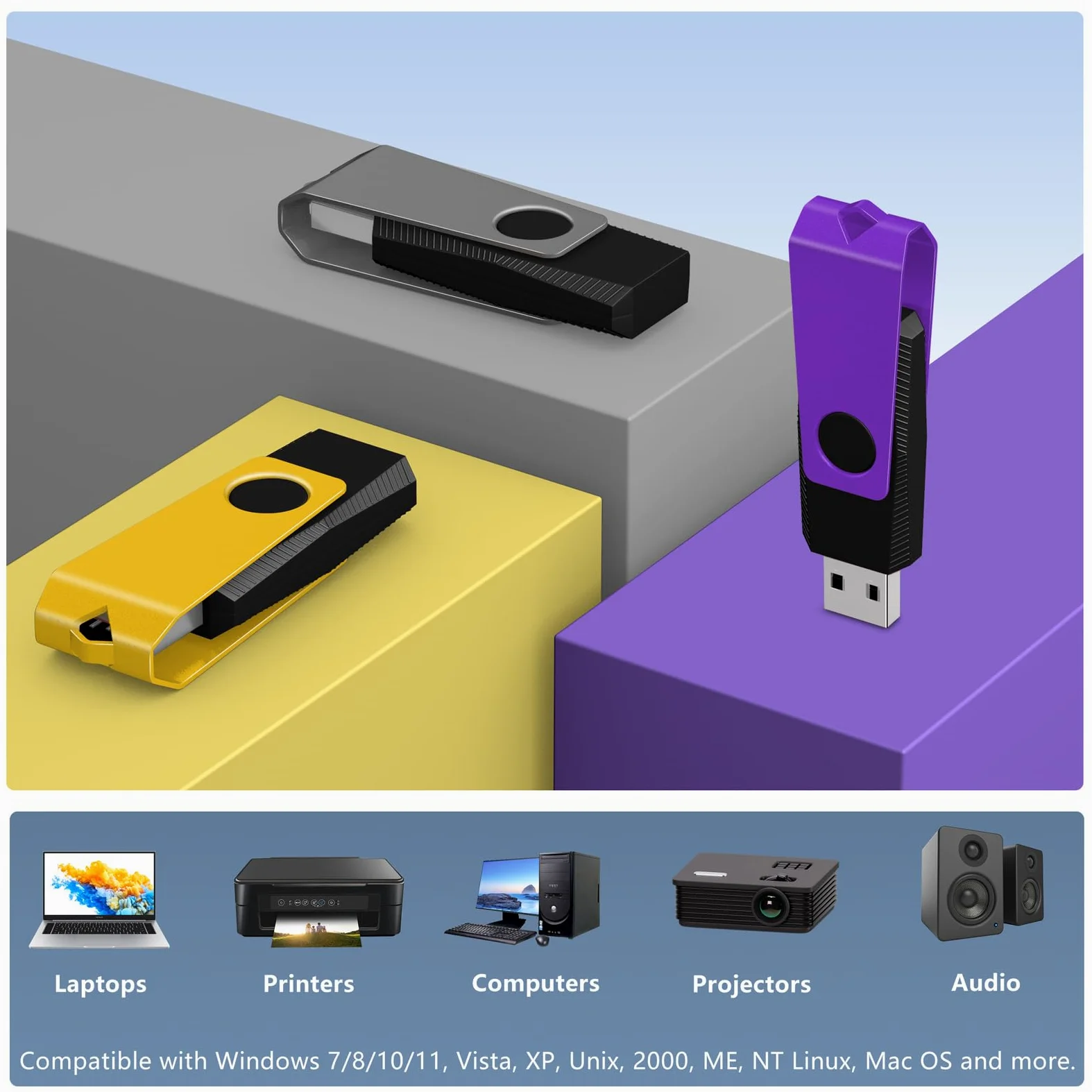 Confezione da 10 chiavette USB da 64 GB FAT32 AGECASH Zip Drive USB 2.0 Thumb Drives | Chiavetta USB per archiviazione e trasferimento dati, con cordino da 64 GB, confezione da 10 pezzi