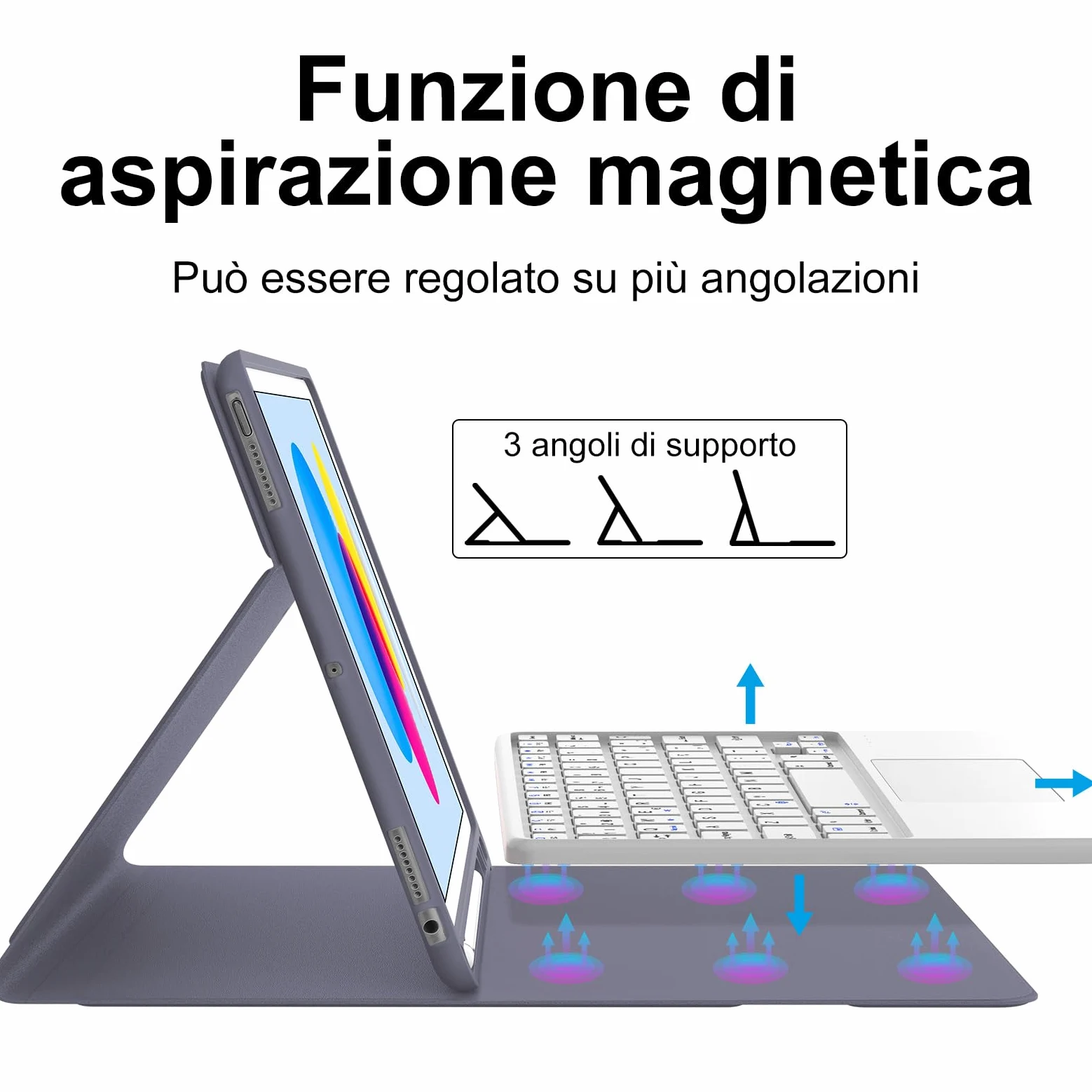 Tastiera per iPad A16 11/10 Generazione (2025/2022) con Touchpad, Cover con Tastiera per iPad 11 Gen 11 Pollici/10 Gen 10.9 Pollici, Magnetica QWERTY Keyboard, Custodia con Portapenna, Viola lavanda