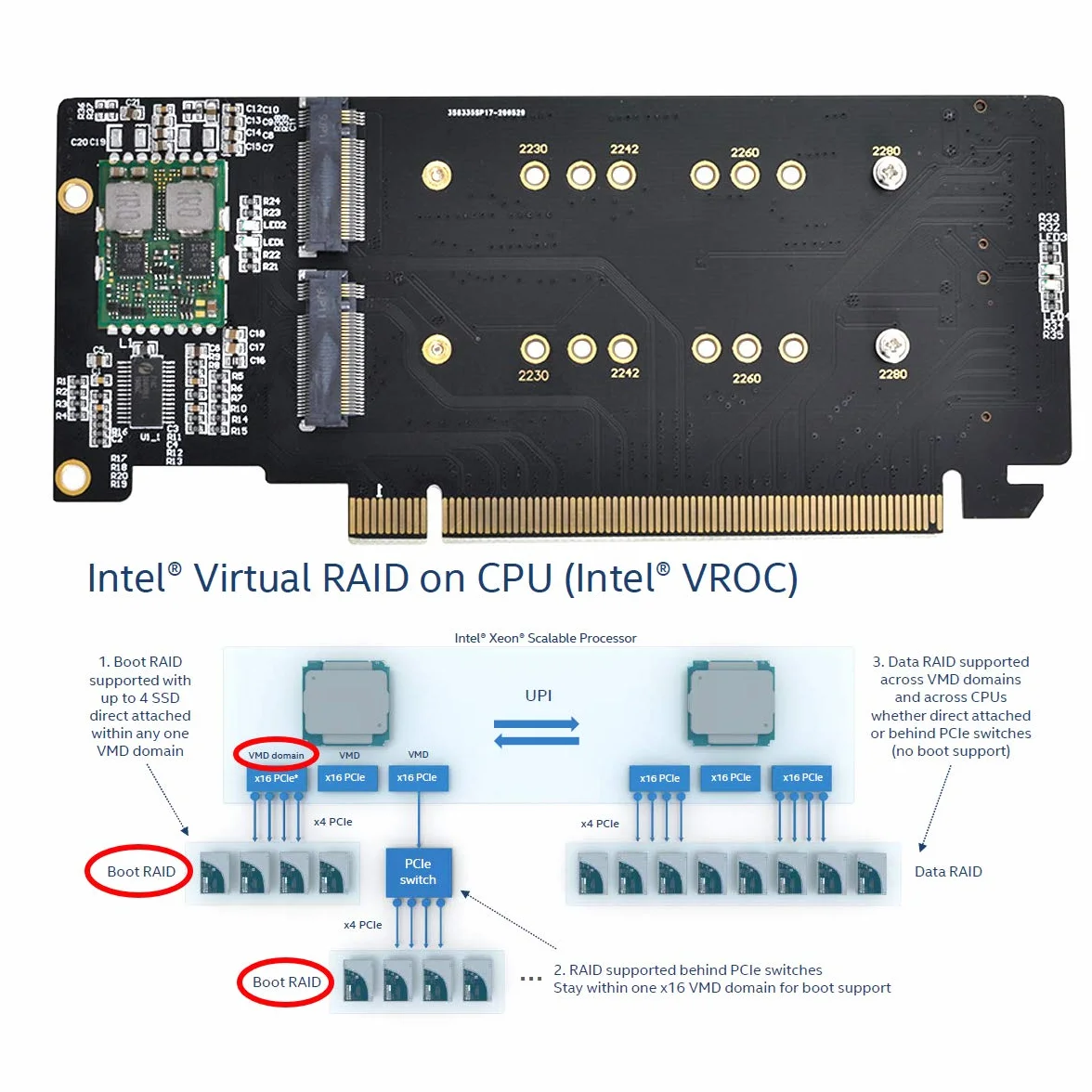 Cablecc 4 schede RAID NVME M.2 AHCI a PCIE Express 3.0 Gen3 X16 VROC Raid0 Hyper Adapter