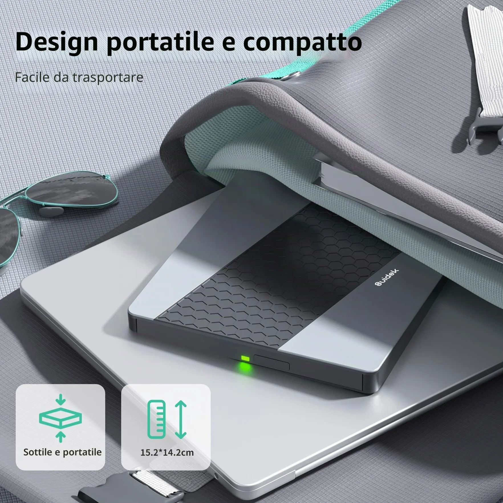 SUIDEK Unità CD/DVD esterna, USB 3.0 USB C portatile CD DVD +/-RW masterizzatore DVD con lettore di schede SD/Micro SD 7 in 1 Hub compatibile con computer portatile, Mac, PC, Windows Linux