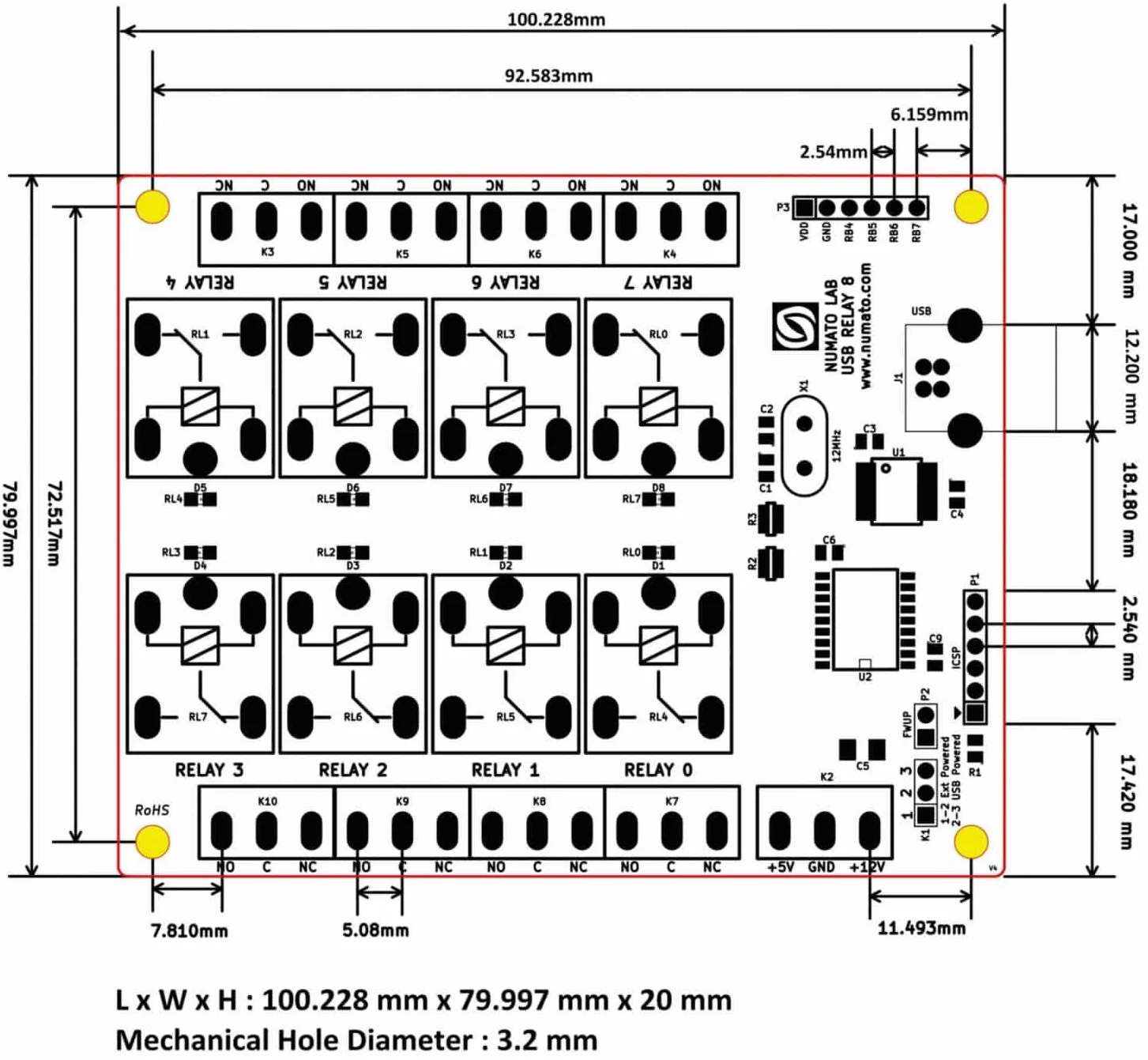Numato Labs Modulo USB Relay (8 canali, 12 V Relay)