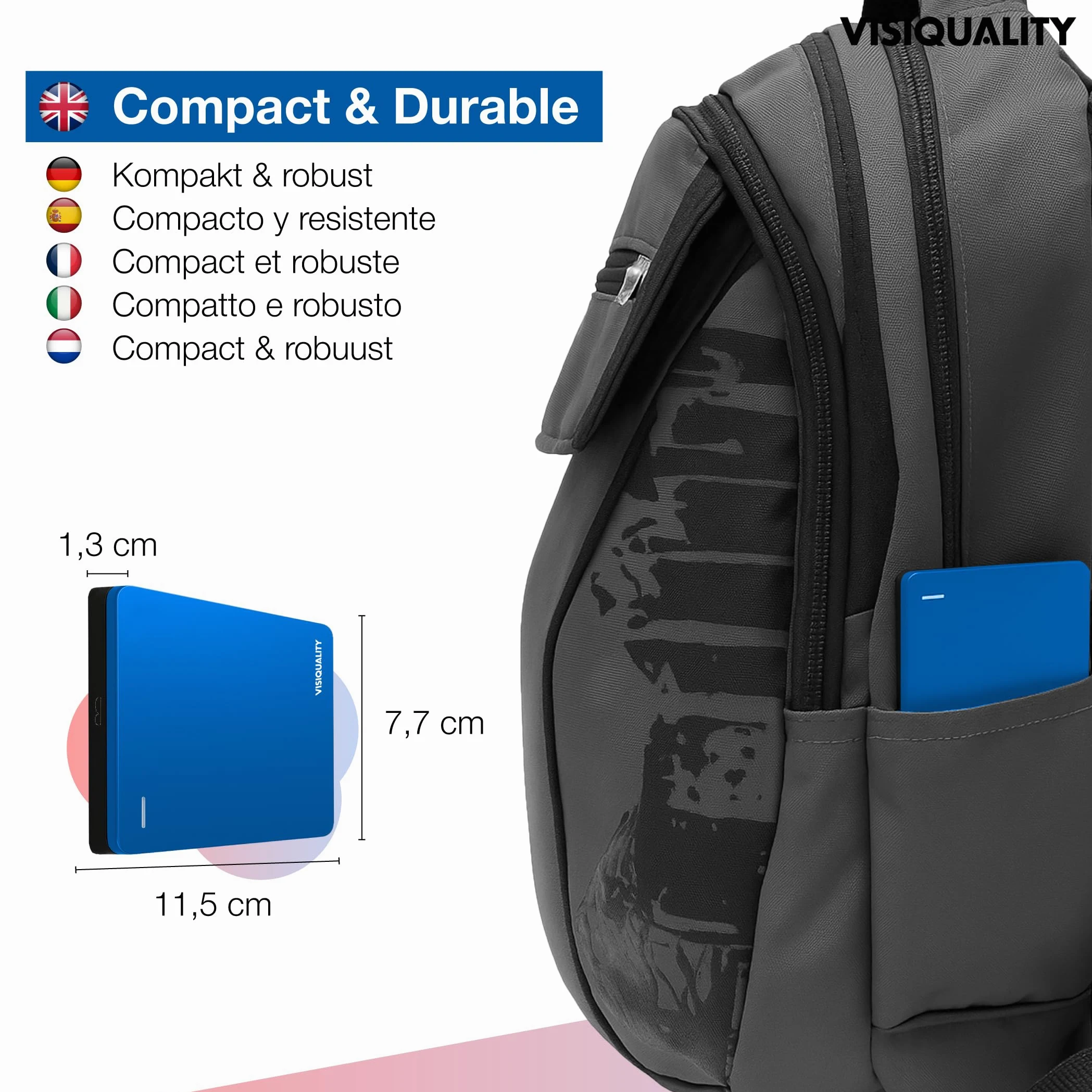 Hard disk esterno ad alta velocità, 1 TB, USB 3.0, compatibile con Windows e Mac, Plug and Play, per PS4 e Xbox, compatto, disponibile in 3 colori (blu)