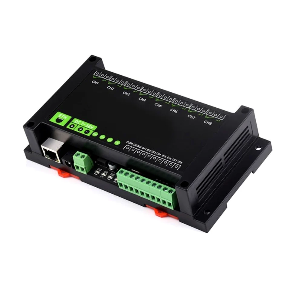 Modulo relè Ethernet a 8 canali con per MODBUS TCP/UDP, per isolamento POE e optoaccoppiatore, 10 A 250 V AC, per guida DIN, automazione industriale, controllo di motori e valvole (B)