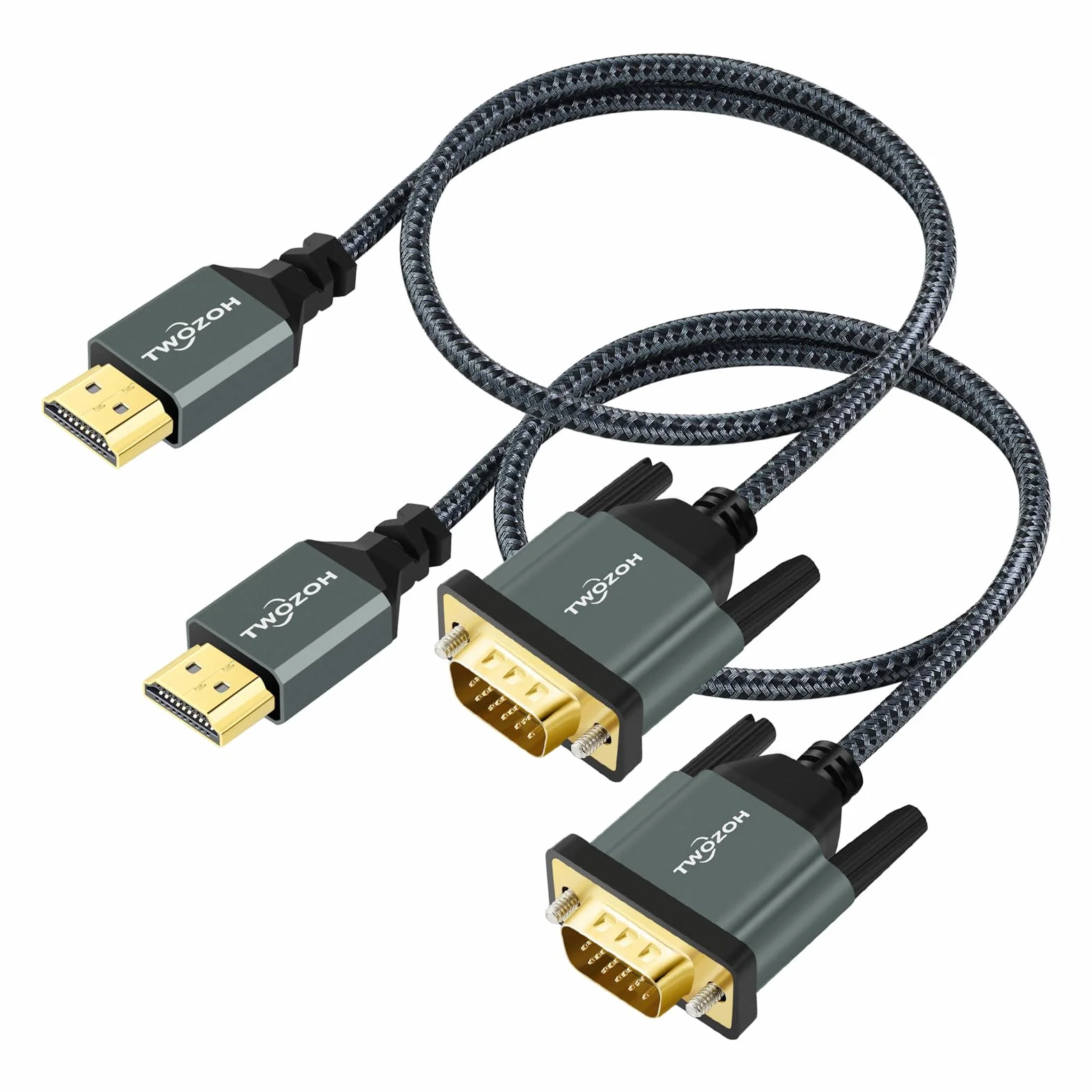 Twozoh Cavo HDMI a VGA 1,5M 2 Pezzi, lega di alluminio Shell Nylon Intrecciato & placcato oro HDMI VGA Supporto 1080P/60HZ per Desktop, laptop, PC, Monitor, Proiettore, HDTV