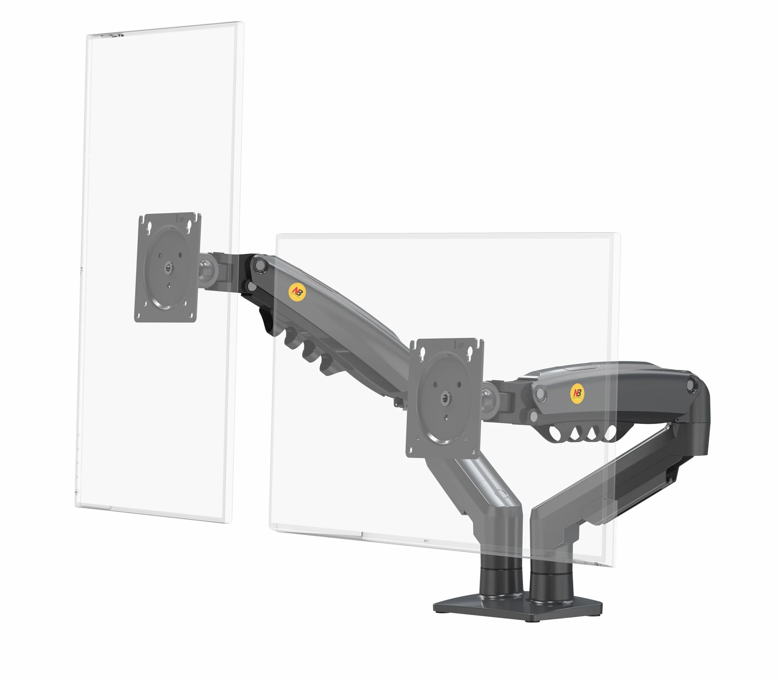 Ergosolid Supporto da scrivania per 2 Monitor PC LCD LED 17" - 27" Regolazione in più Assi, Girevole, Molla a Gas Fino a 2 x 9 kg
