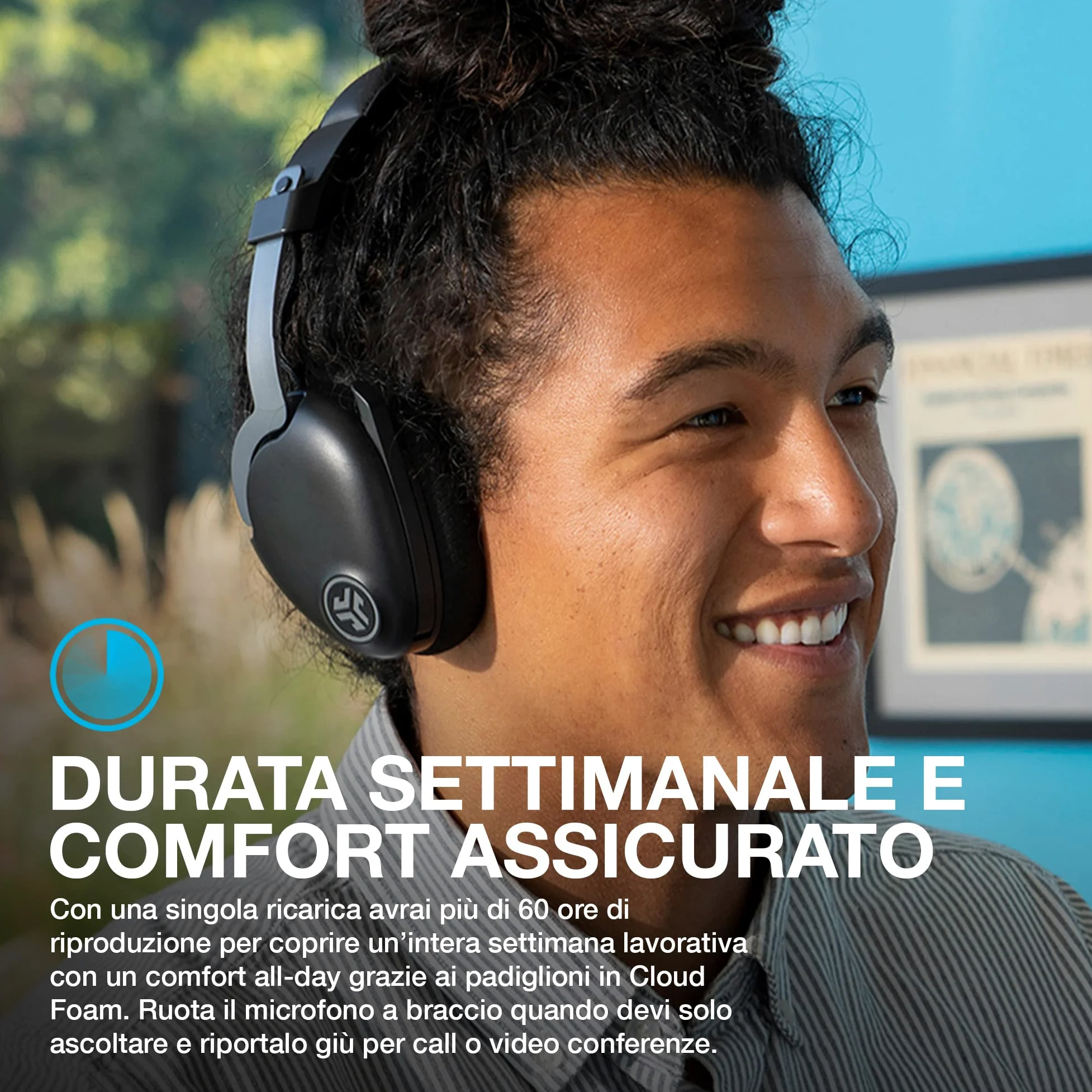 JLab JBuds Work Cuffie Wireless con Microfono - over-ear 60+h | Cuffie per Computer, Cablate o Wireless, Auricolare Bluetooth Multipunto per Laptop, Squadre, Ufficio