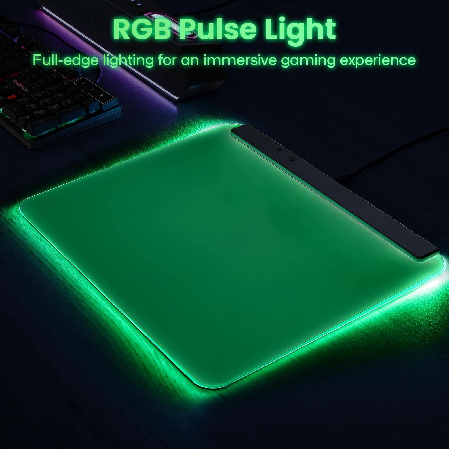 Deeyaple Tappetino per mouse da gioco M6 con illuminazione RGB – Superficie rigida precisa, base in gomma antiscivolo, impermeabile, 16,8 milioni di colori – Facile controllo con 3 pulsanti per PC e