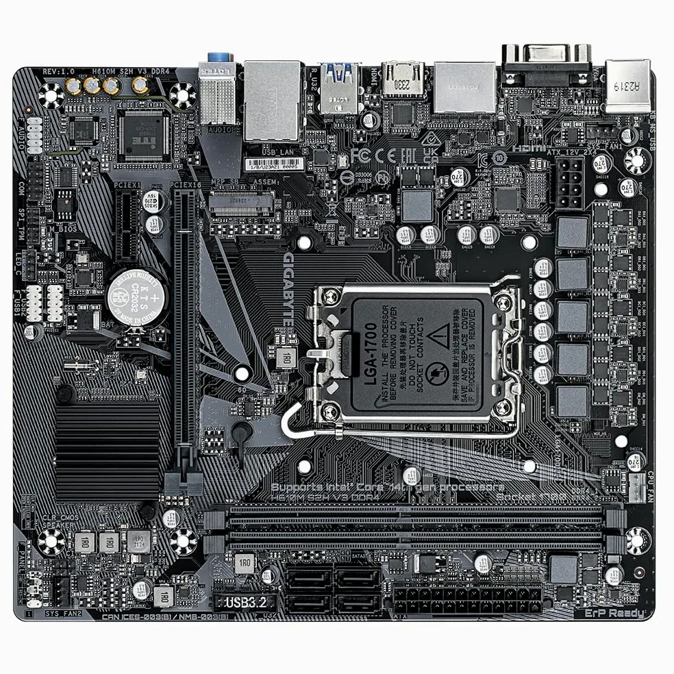 GIGABYTE H610M S2H V3 DDR4 Scheda madre - Supporta processori Intel Core 14th CPUs, 4+1+1 Hybrid Digital VRM, up to 3200MHz DDR4, 1xPCIe 3.0 M.2, GbE LAN, USB 3.2 Gen 1