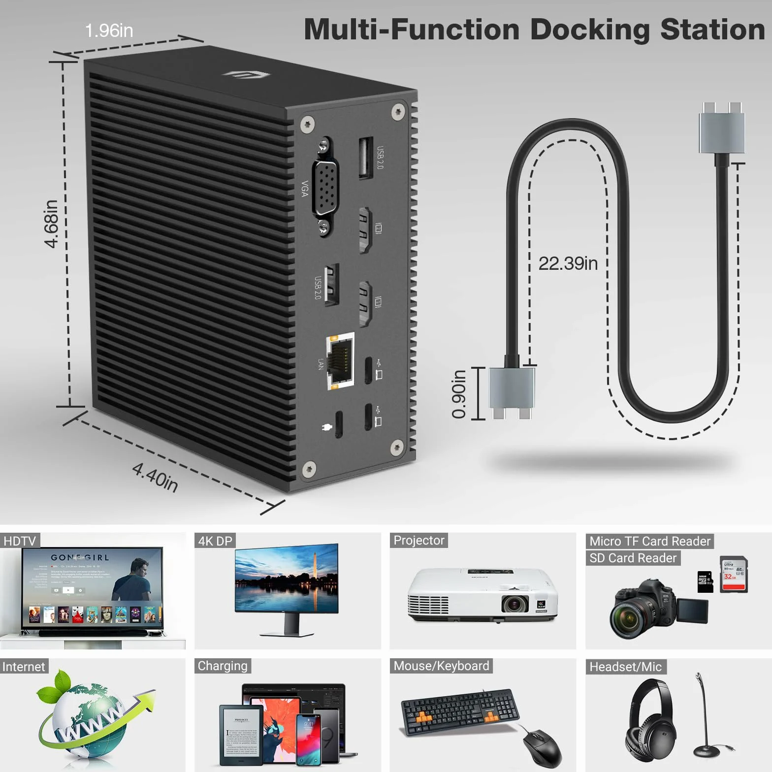 Docking station USB C, 16 in 2, universale, USB C Dock Triple Display con 4K HDMI, VGA, 100 W PD USB C Hub per MacBook Pro/Air, Lenovo, HP, Dell (USB-A/C 3.0, RJ45 LAN, Audio & Mic, SD/TF)