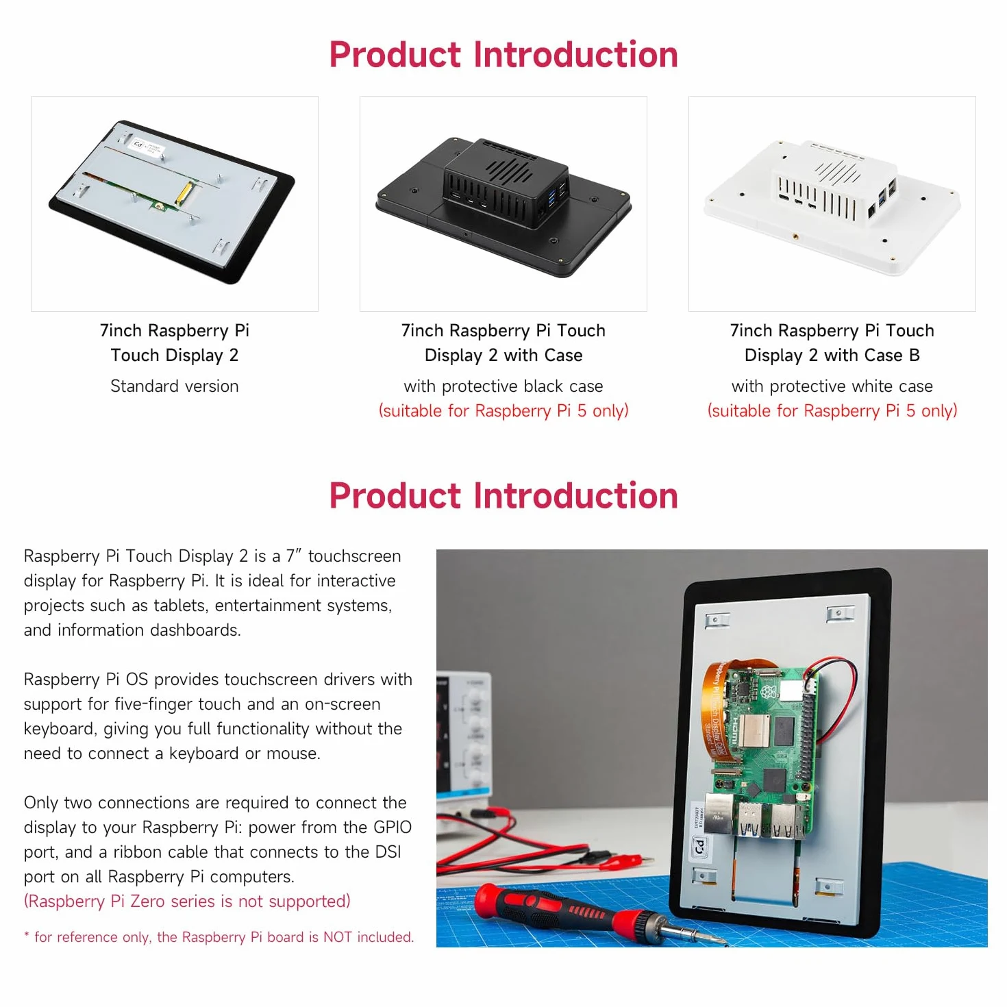 Waveshare Official Pi 7inch Raspberry Pi Touch Display 2 With White Case, 720 x 1280, IPS, DSI Interface, 5-Point Touch