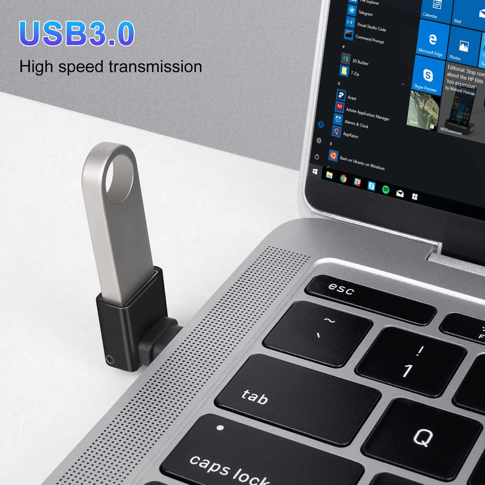 Adattatore USB C a USB (Confezione da 2), Convertitore OTG da Maschio USBC a Femmina USB 3.0 a 90 Gradi Compatibile con MacBook Pro 2019/2018, Samsung e altri Dispositivi USB-C, Nero
