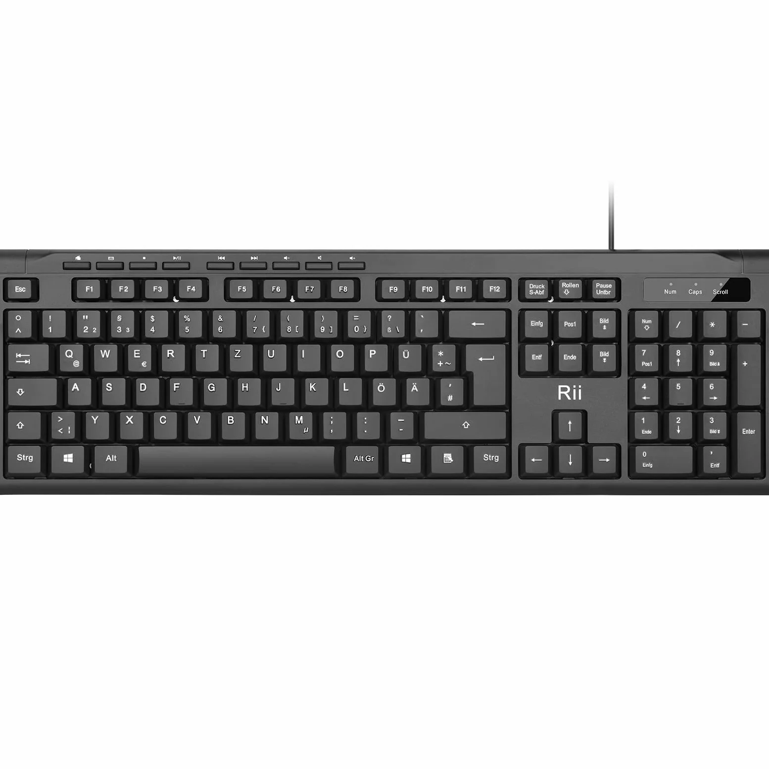 Rii RK907 Wired Tastiera USB per Mac/PC/Tablet/Windows/Android/Microsoft, Layout Tedesco QWERTZ, Nero