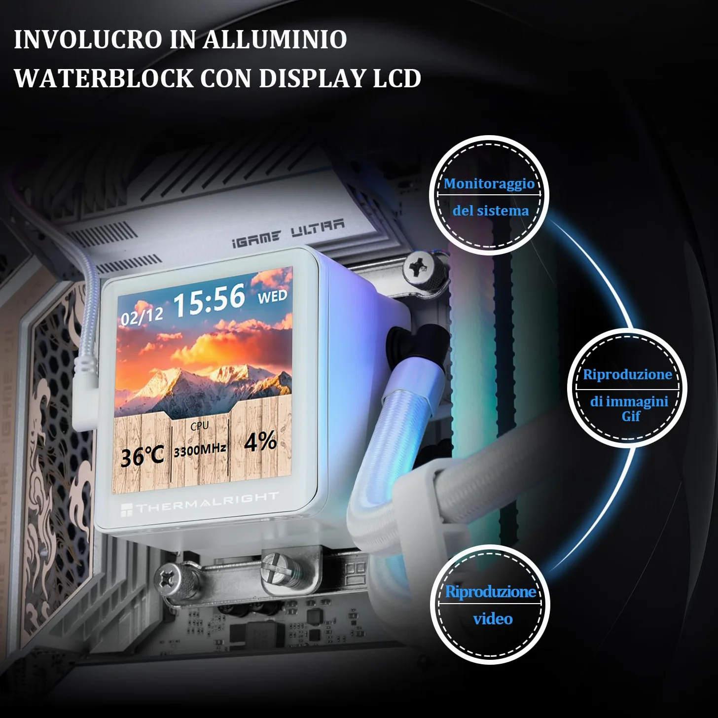 TR Frozen Vision 360 bianco-Liquid CPU, con 3 ventole PWM,Schermo LCD IPS con immagine quadrata da 2,88 pollici per 480 x 480 pixel, raffreddamento ad acqua CPU per computer per AM4/AM5 e Intel