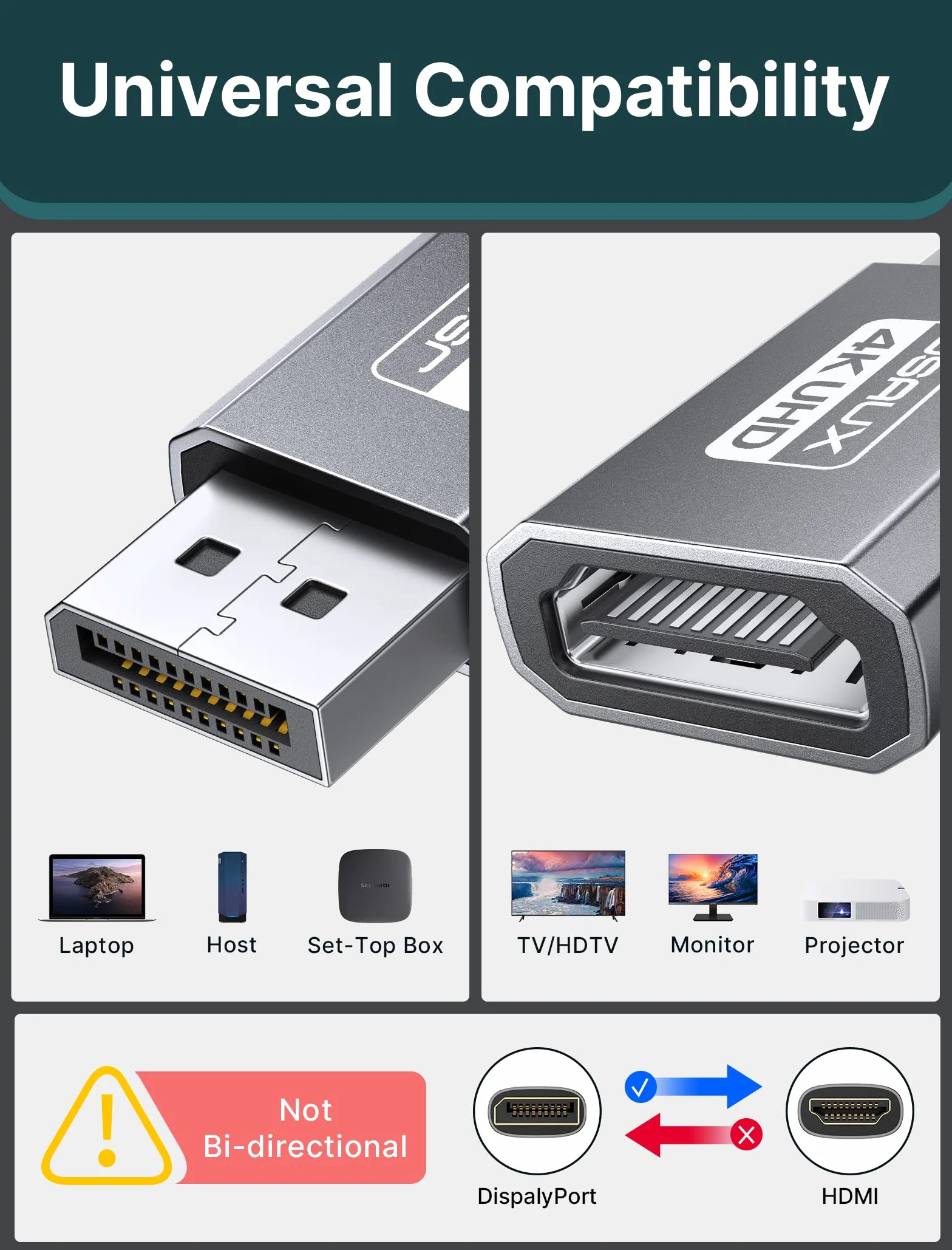 JSAUX 4K Adattatore DisplayPort a HDMI 2 Pezzi, Convertitore DP da PC a monitor HDMI Video UHD 1080P@120 Hz, 2K@60Hz, 4K@30 DP maschio a HDTV femmina compatibile con Dell, Lenovo, HP, NVIDIA, Desktop