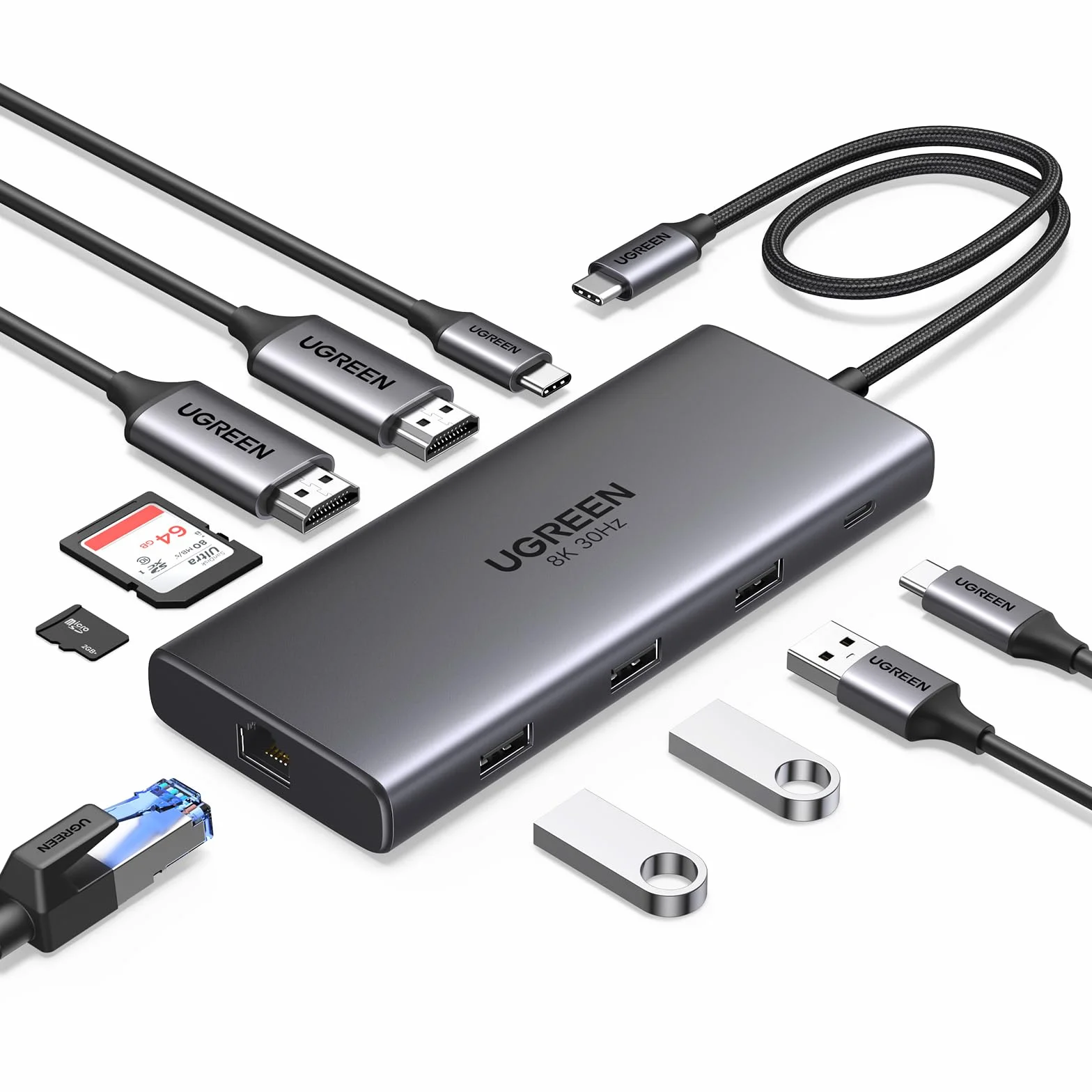 UGREEN Revodok Pro 210 Docking Station USB C 10 in 1 HDMI 8K30Hz 4K60Hz Hub Ethernet Gigabit PD 100W SD TF Compatibile con Windows 11 10 MacBook M4 M3 M2 M1
