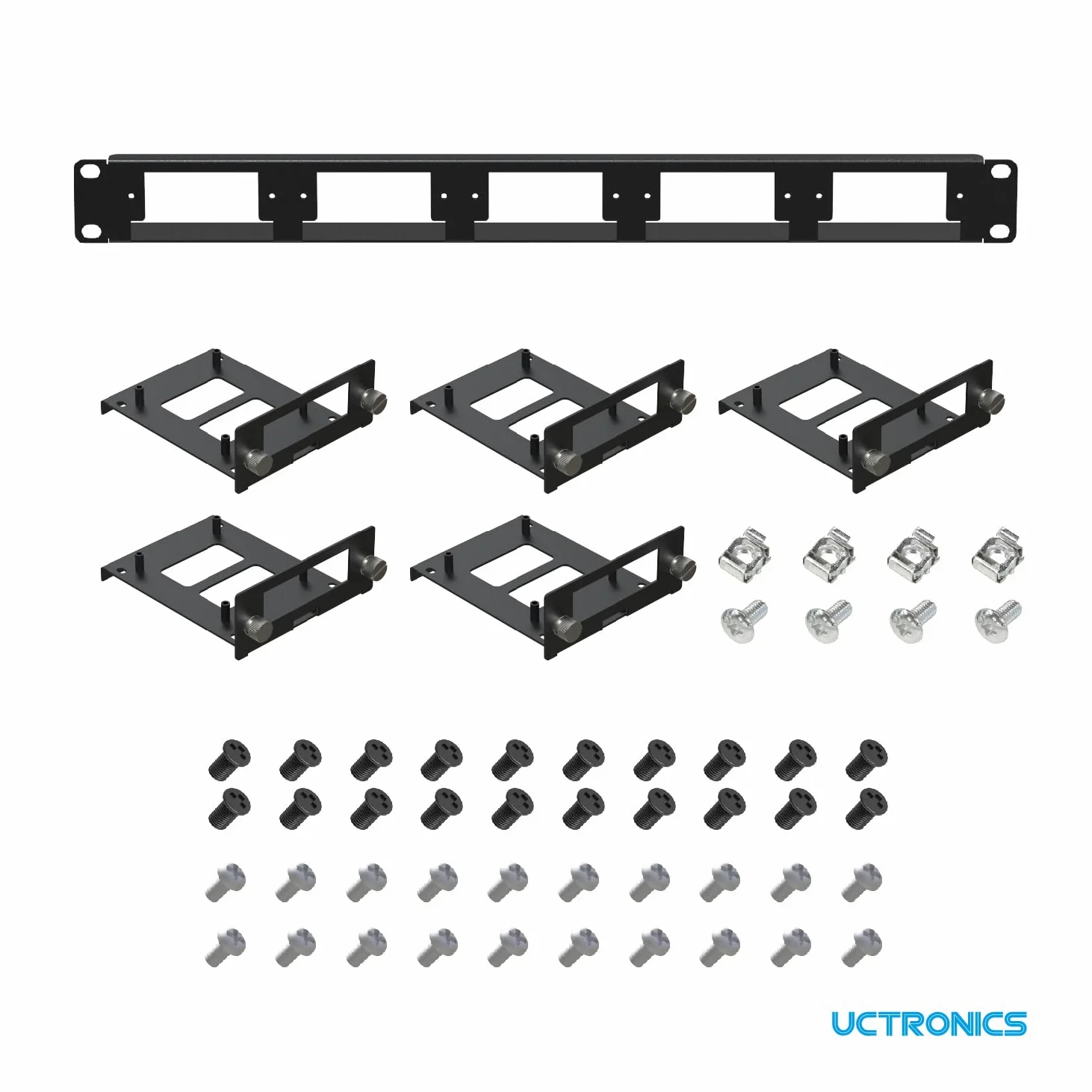 UCTRONICS U6264 19" 1U Raspberry Pi Rackmount, staffa SSD per qualsiasi SSD da 2,5", può contenere fino a 5 schede Raspberry Pi 4B, frontale rimovibile con viti prigioniere