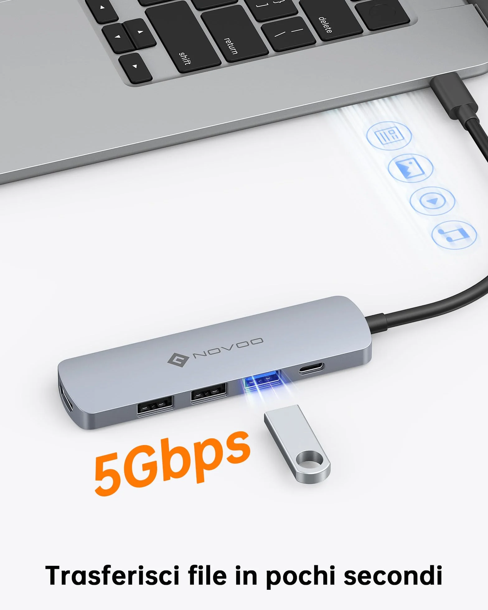 NOVOO USB C Hub with HDMI 4K, 100W PD, 3 USB Data Ports USB C 5Gbps Dock USB C Adapter for iPhone 15/15 Pro, MacBook Pro/Air M1 M2, iPad Pro, Surface, XPS, Thinkpad, Galaxy and More