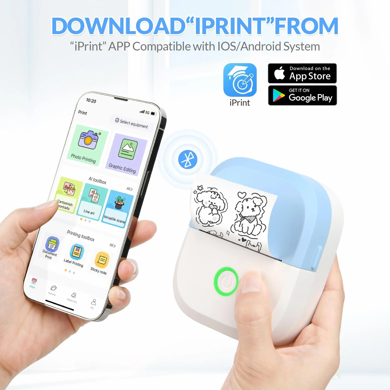 mafiti Mini stampante adesiva portatile termica senza inchiostro wireless Bluetooth stampante per telefono con disegno AI, per appunti di studio foto foto album diario etichetta adesiva