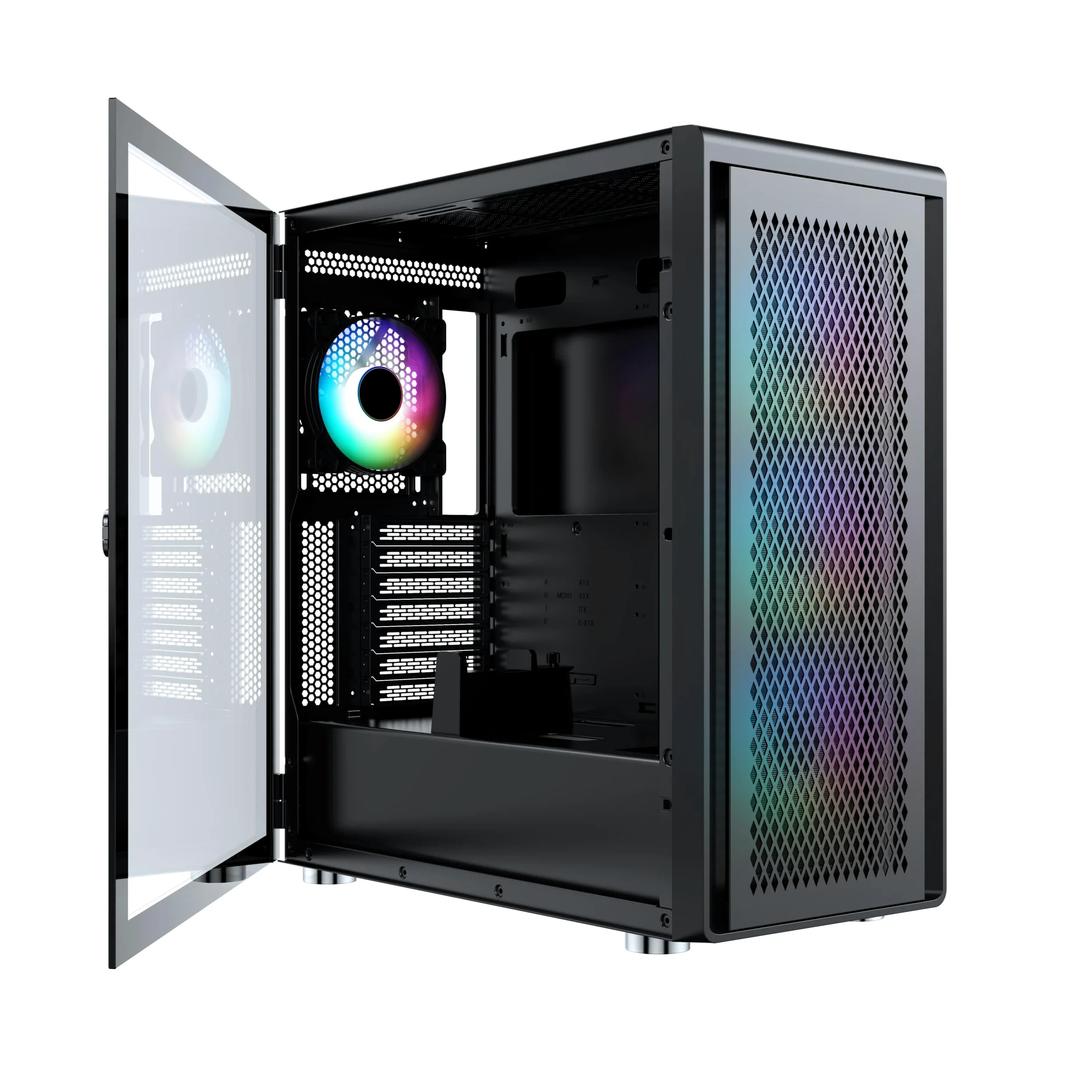 Air 100 Black Midi Tower ATX Case per PC, rete metallica, finestra laterale in vetro temperato, 4 ventole A-RGB da 120 mm preinstallate, radiatori da 360 mm, scheda madre E-ATX/ATX/mATX/ITX